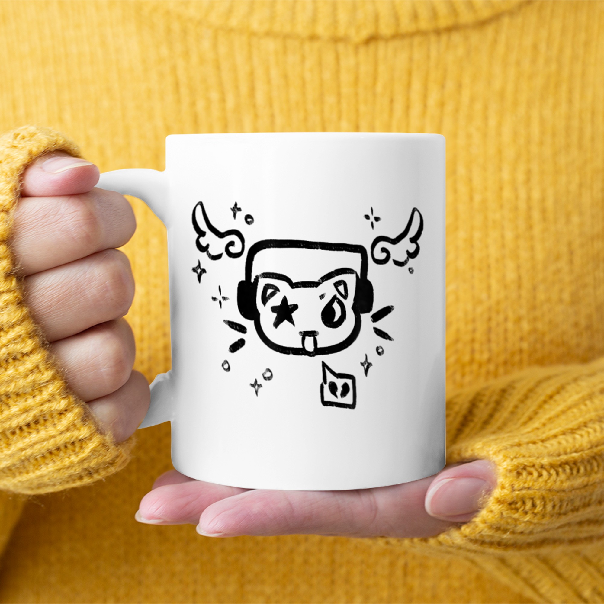 Y2K 90s Cat With Headphone Headset Grunge Kawaii Doodle Mug