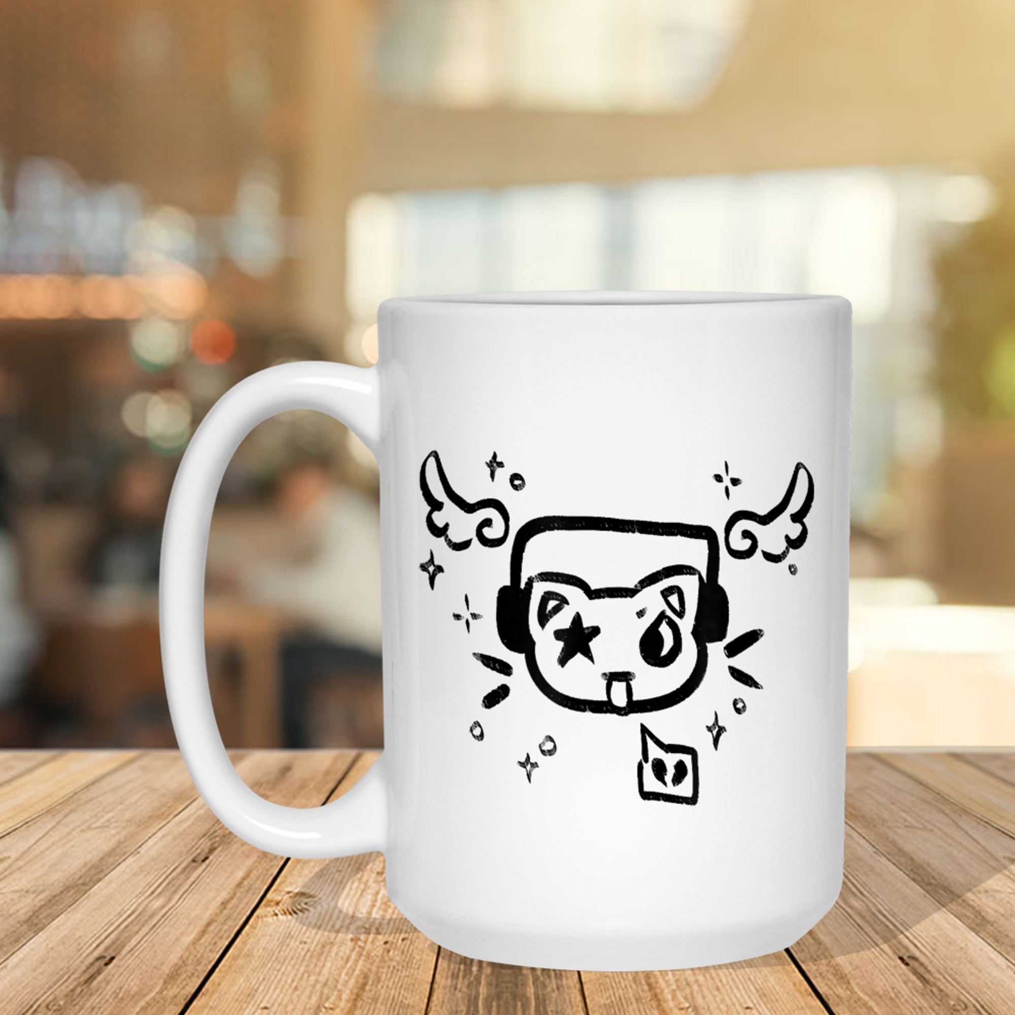 Y2K 90s Cat With Headphone Headset Grunge Kawaii Doodle Mug