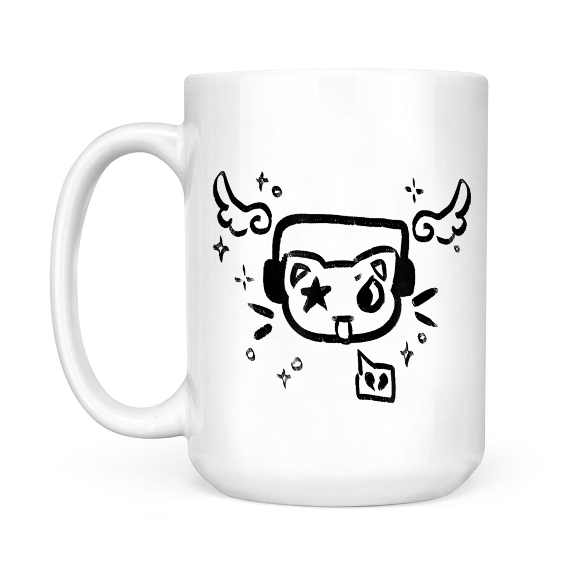 Y2K 90s Cat With Headphone Headset Grunge Kawaii Doodle Mug