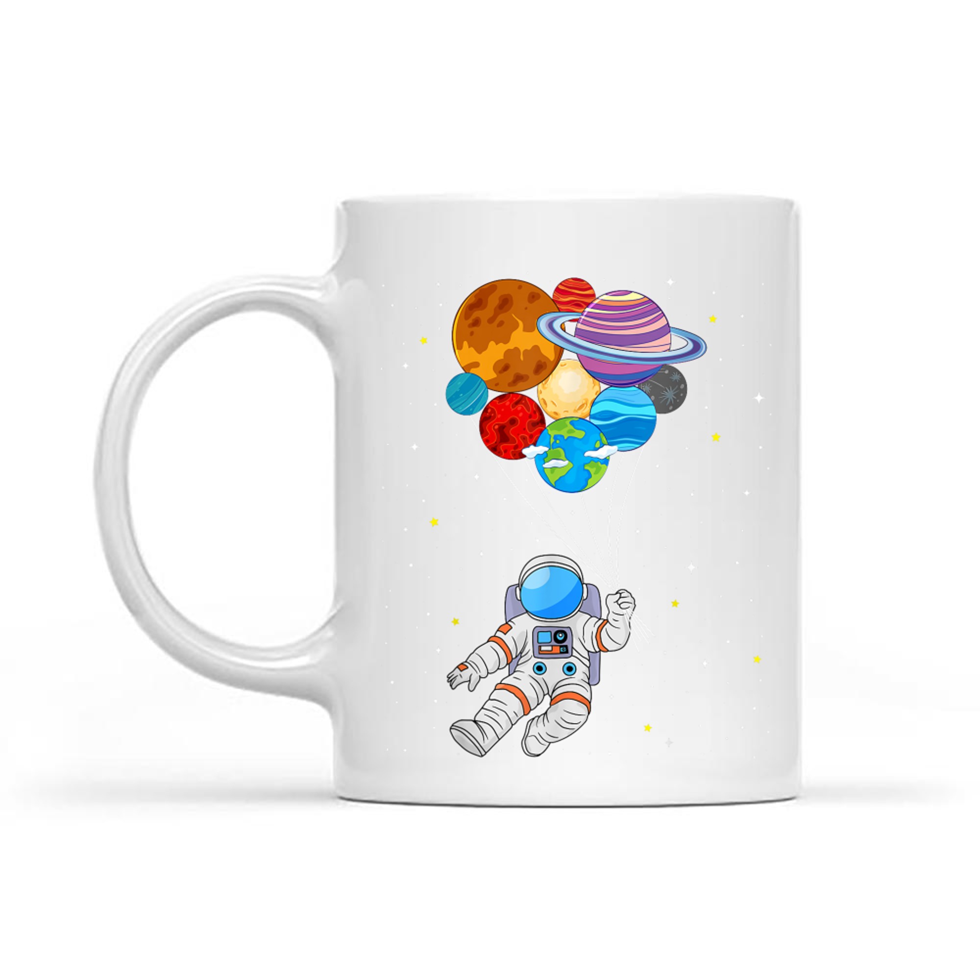 Astronaut Holding Planet Space Art Mug