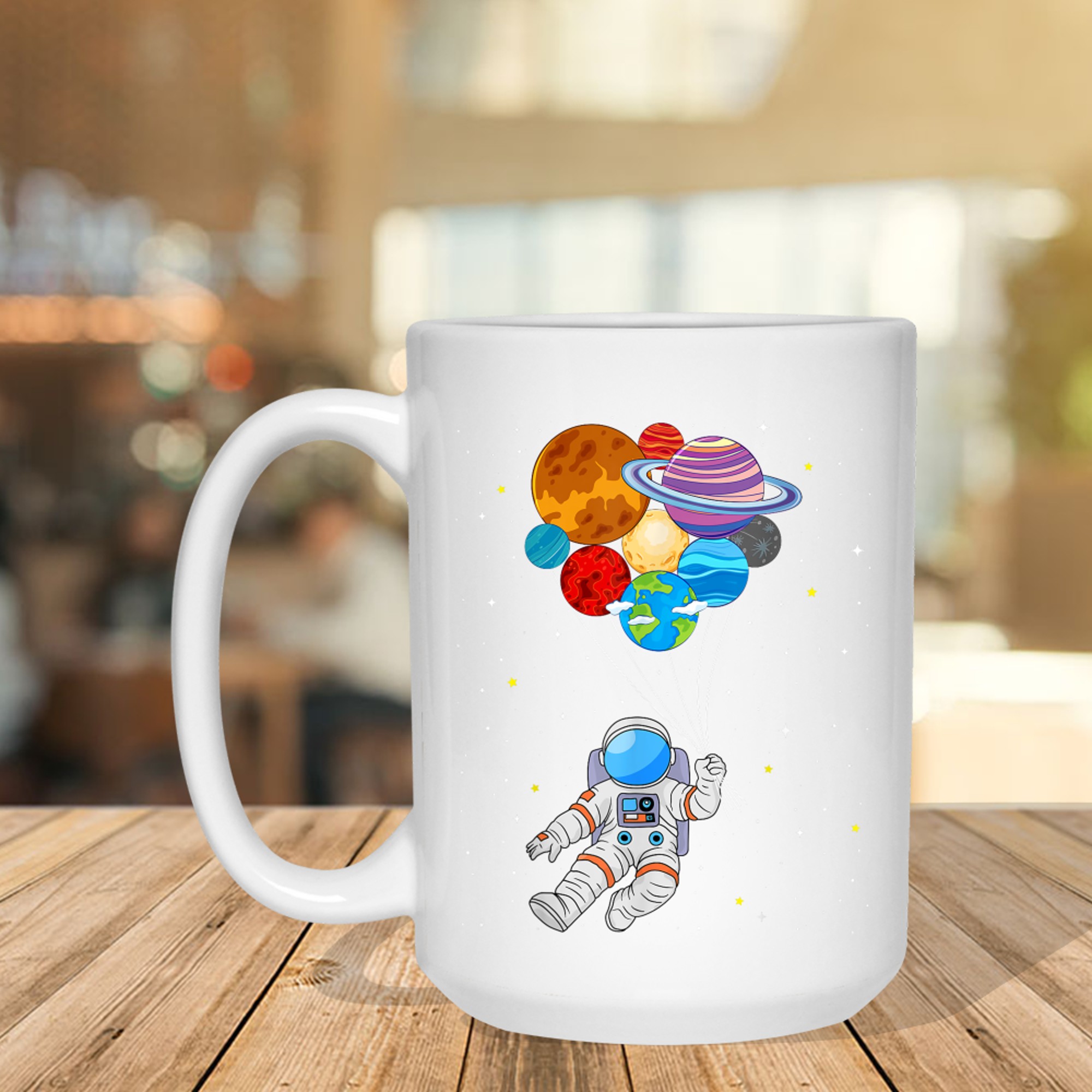 Astronaut Holding Planet Space Art Mug
