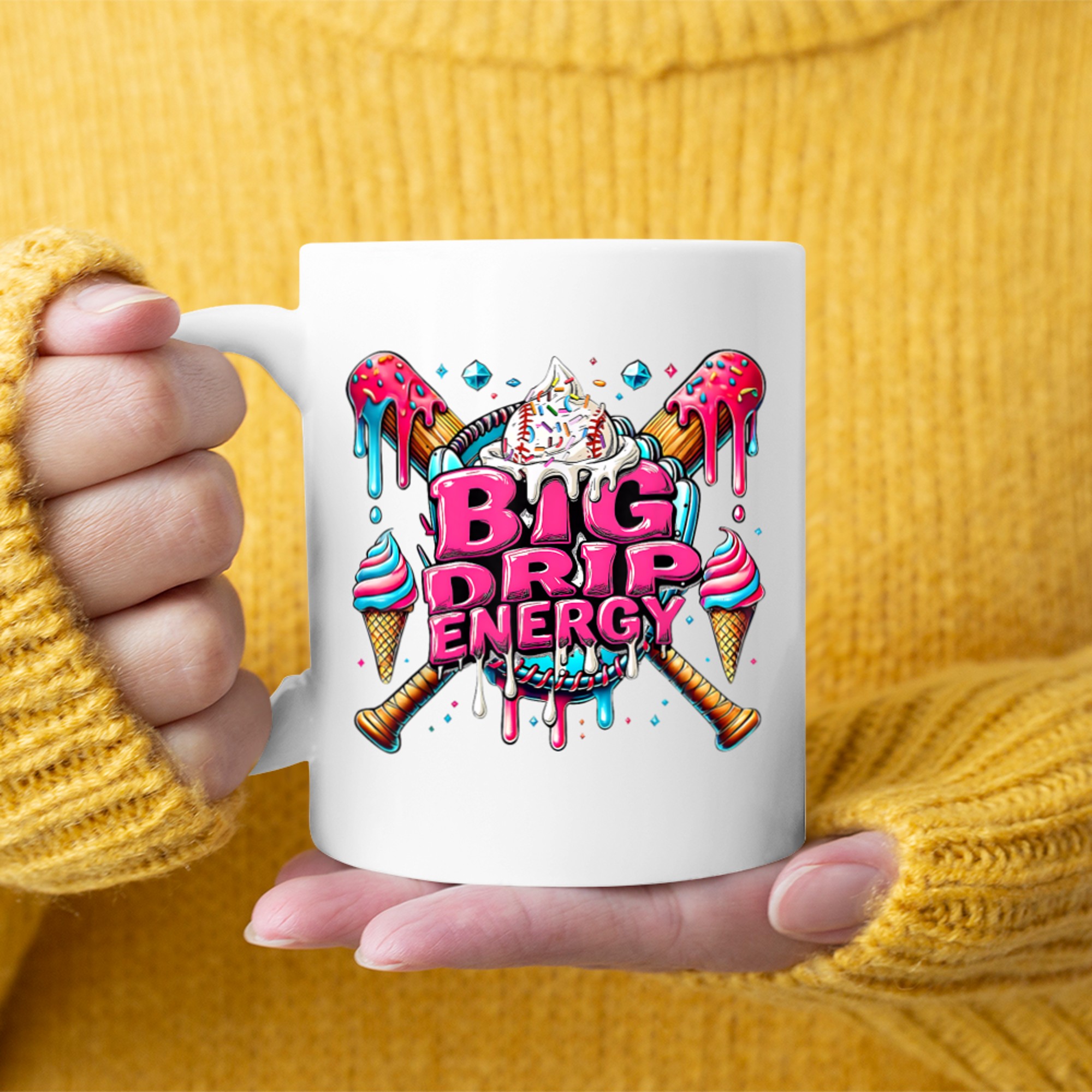 Big Drip Energy Baseball Drip Ice Cream Sprinkles Mug