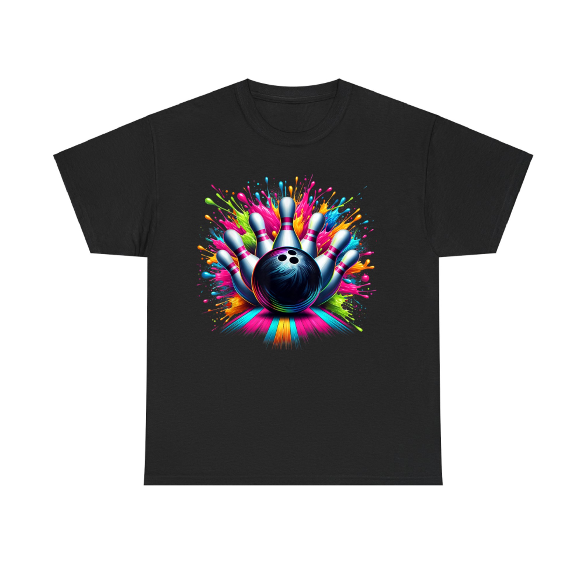 Colorful Neon Bowling Strike Splatter Paint Effect Fun Artistic Bowling T-Shirt