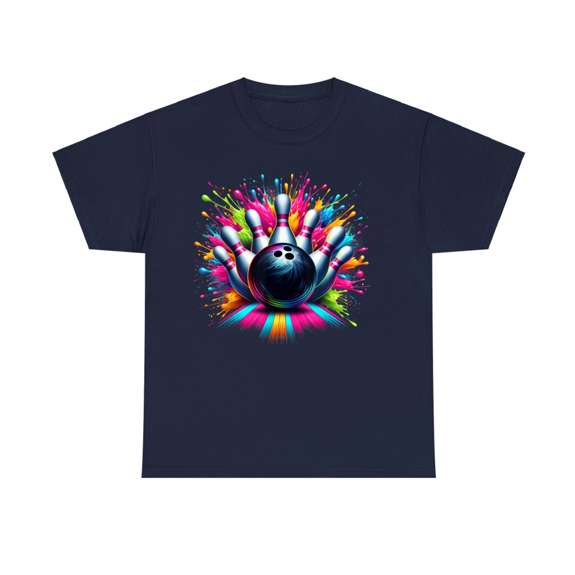 Colorful Neon Bowling Strike Splatter Paint Effect Fun Artistic Bowling T-Shirt