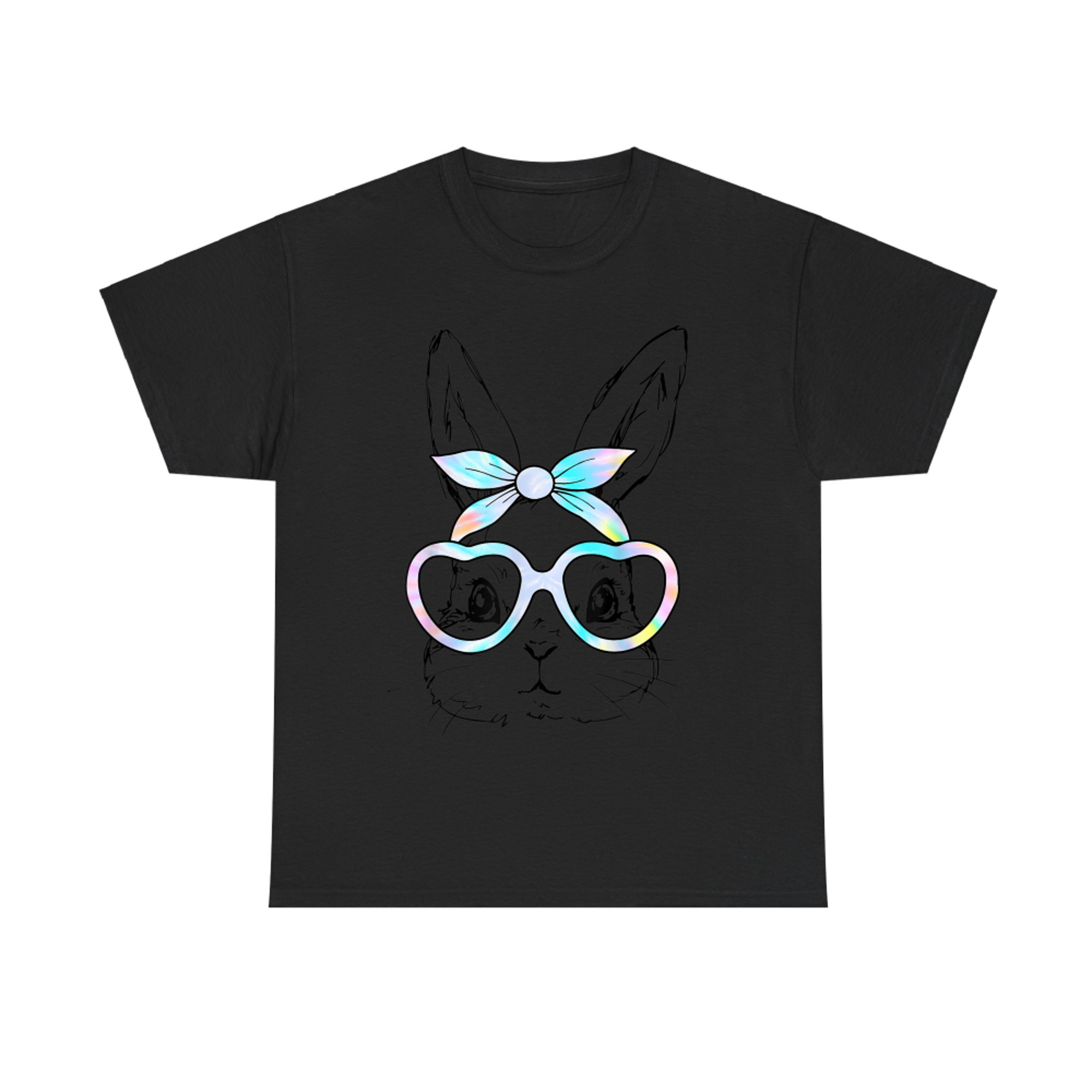 Cute Bunny Rabbit Face Tie Dye Glasses Girl Happy Easter Day T-Shirt