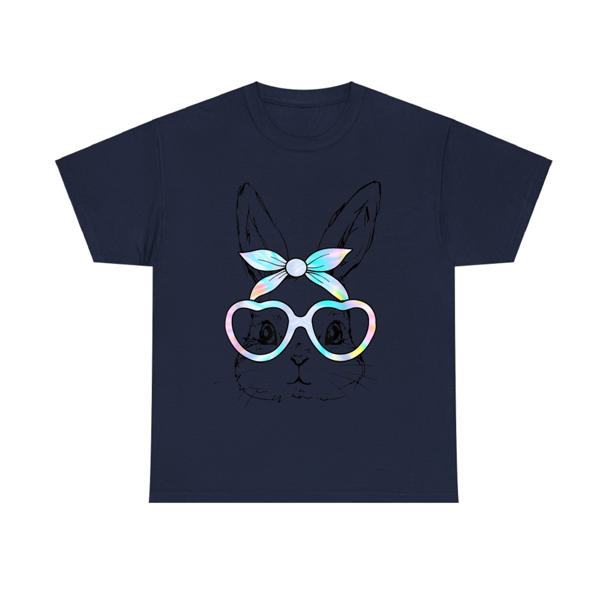 Cute Bunny Rabbit Face Tie Dye Glasses Girl Happy Easter Day T-Shirt