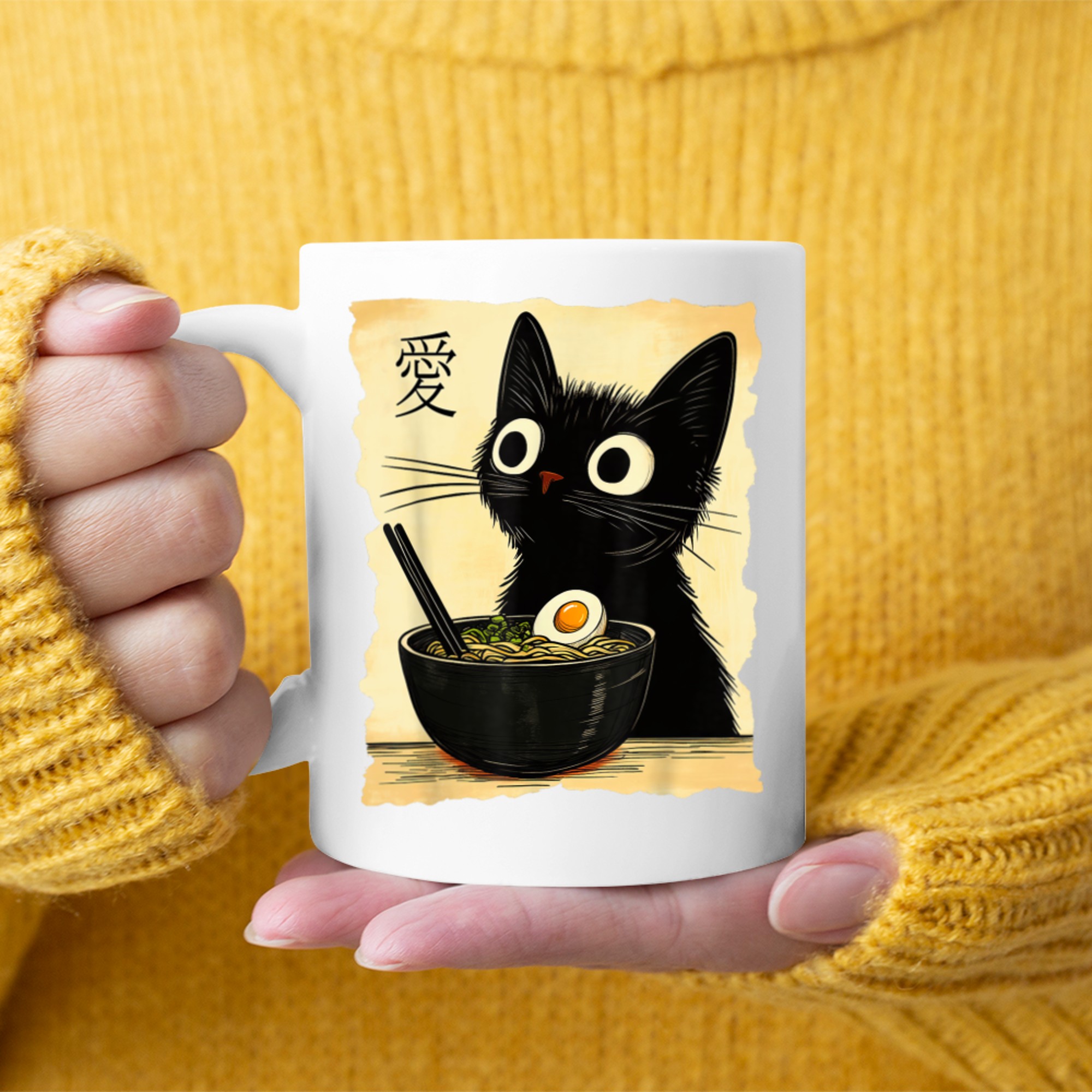 Funny Cat Ramen Japanese Kawaii Anime Cat Mug