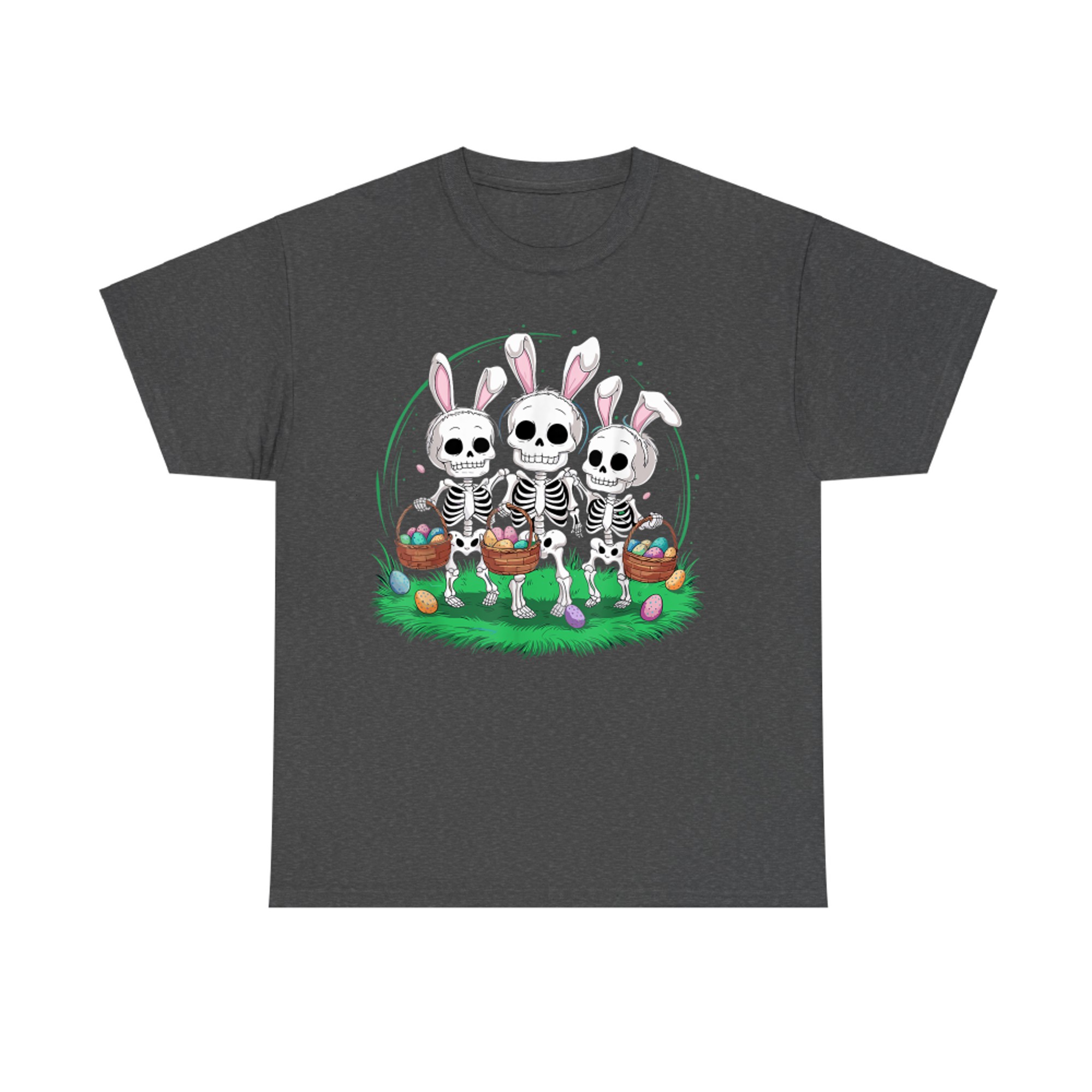 Funny Easter Skeleton Holding Egg Basket Bunny Ears T-Shirt