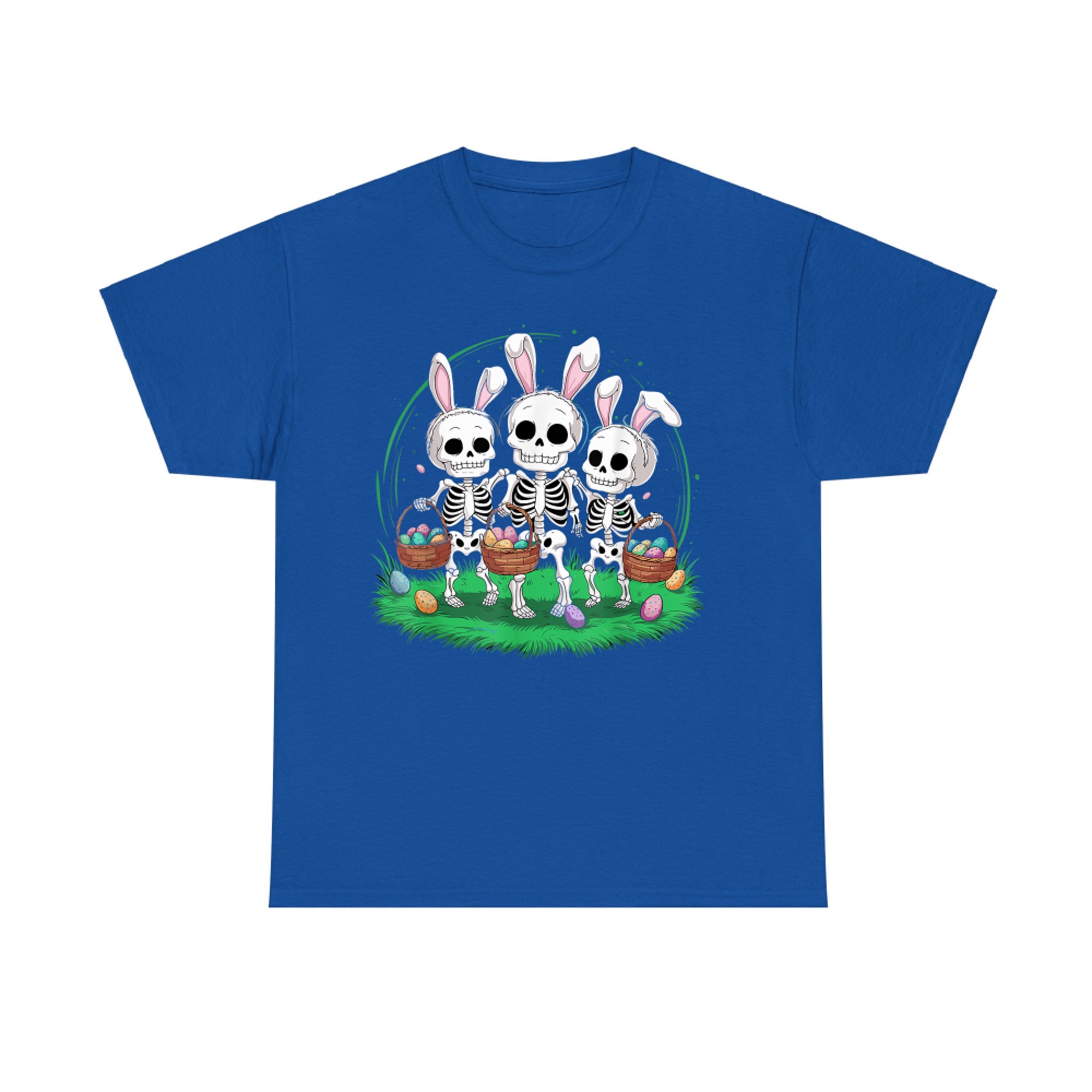 Funny Easter Skeleton Holding Egg Basket Bunny Ears T-Shirt
