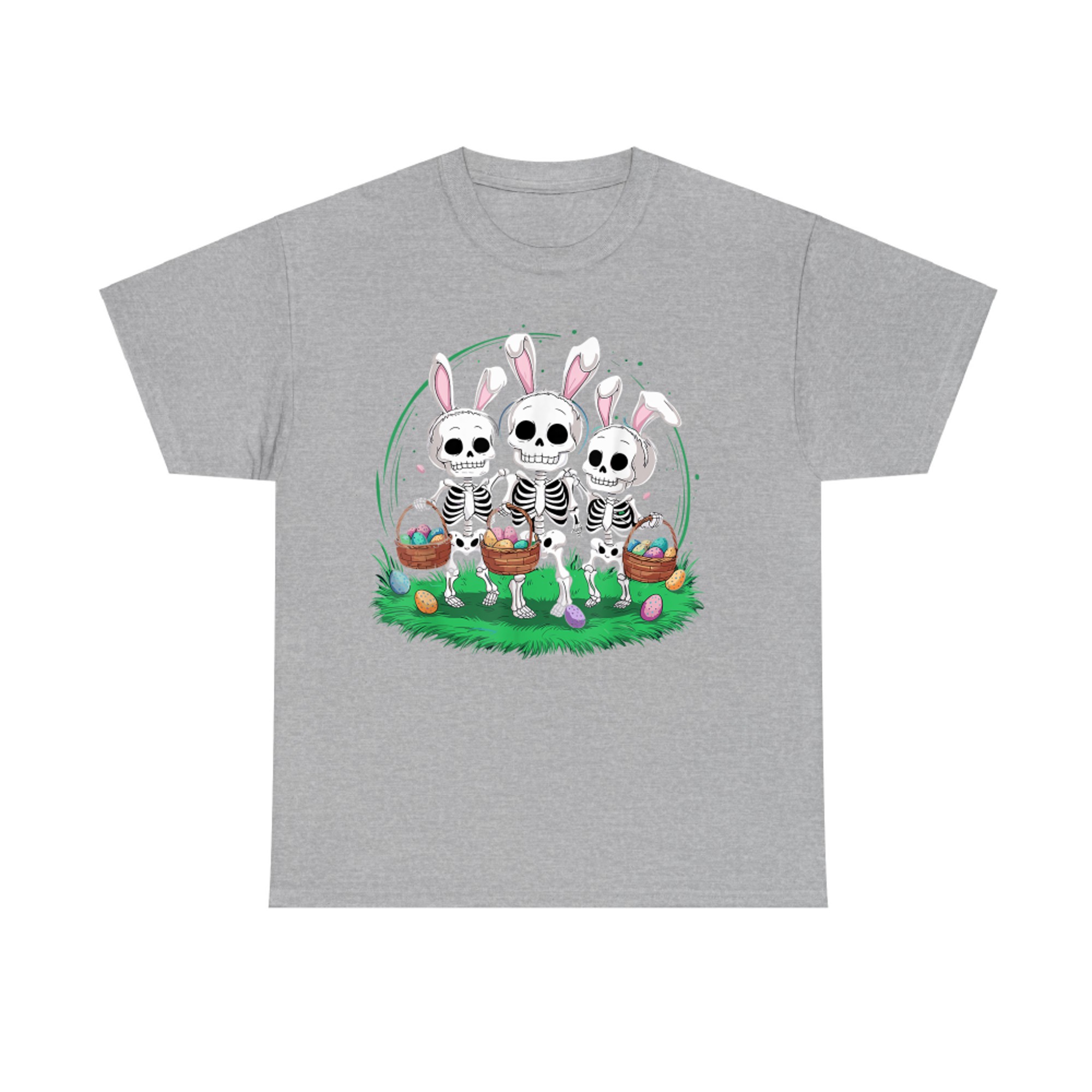 Funny Easter Skeleton Holding Egg Basket Bunny Ears T-Shirt