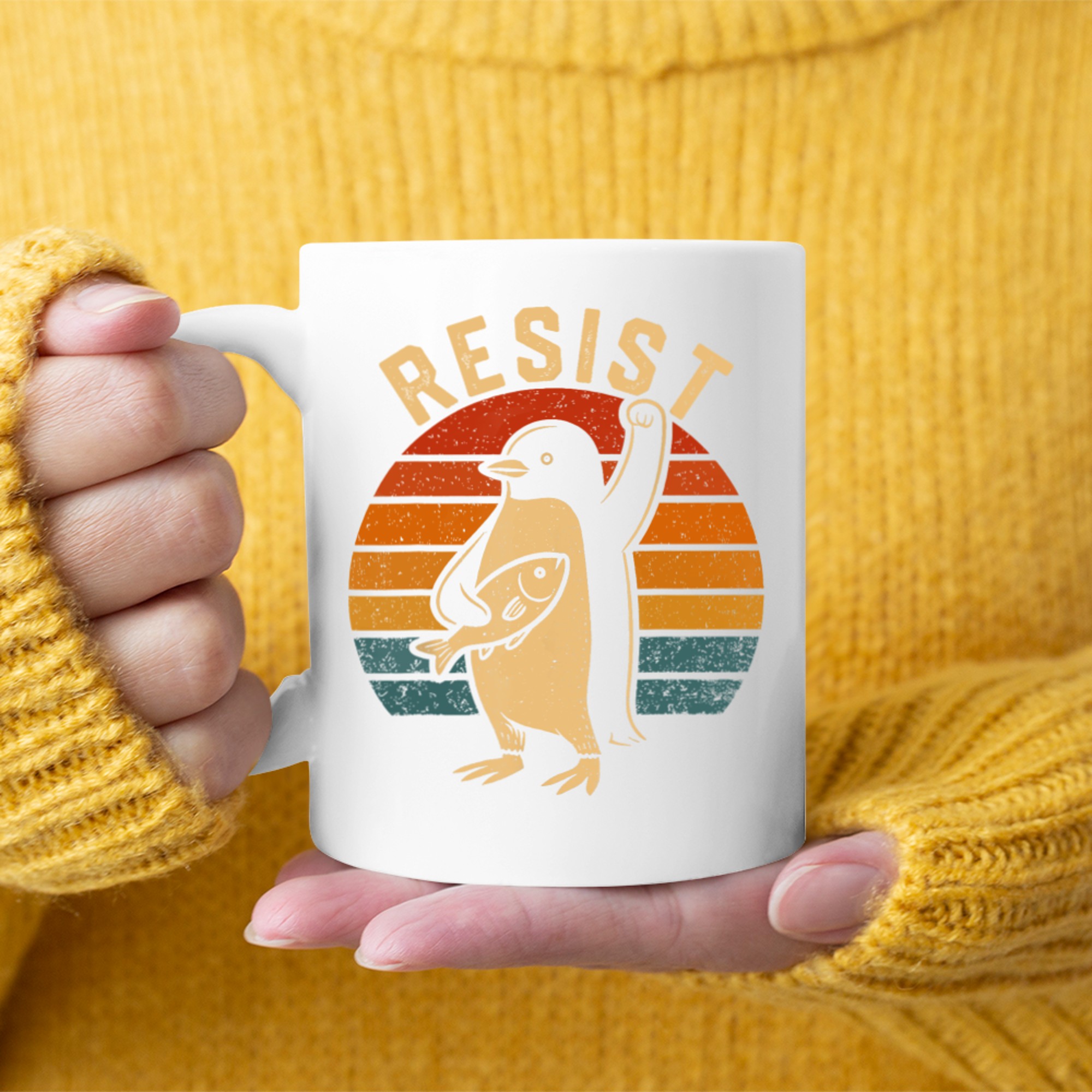 Funny Resist Penguins Protest Against Tariffs Mug