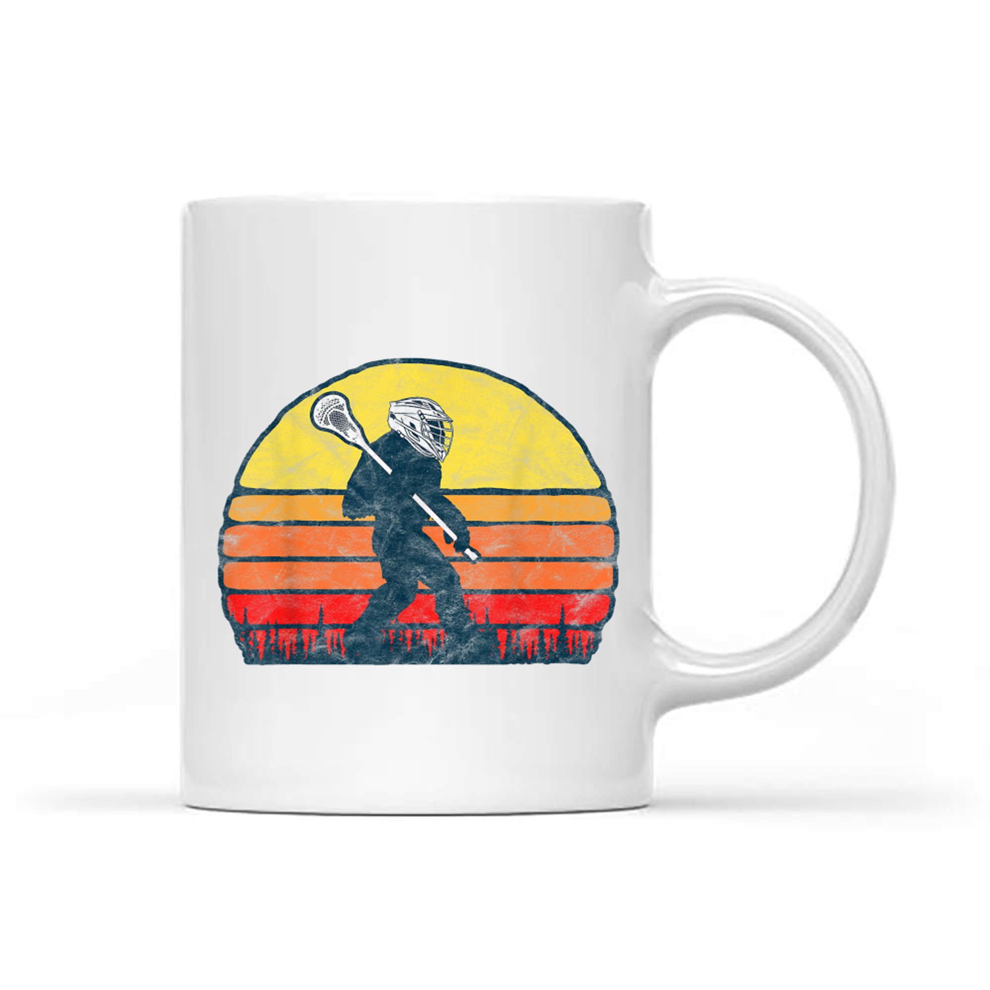 Funny Sasquatch Lax Bigfoot Lacrosse Vintage 80s Sunset Mug