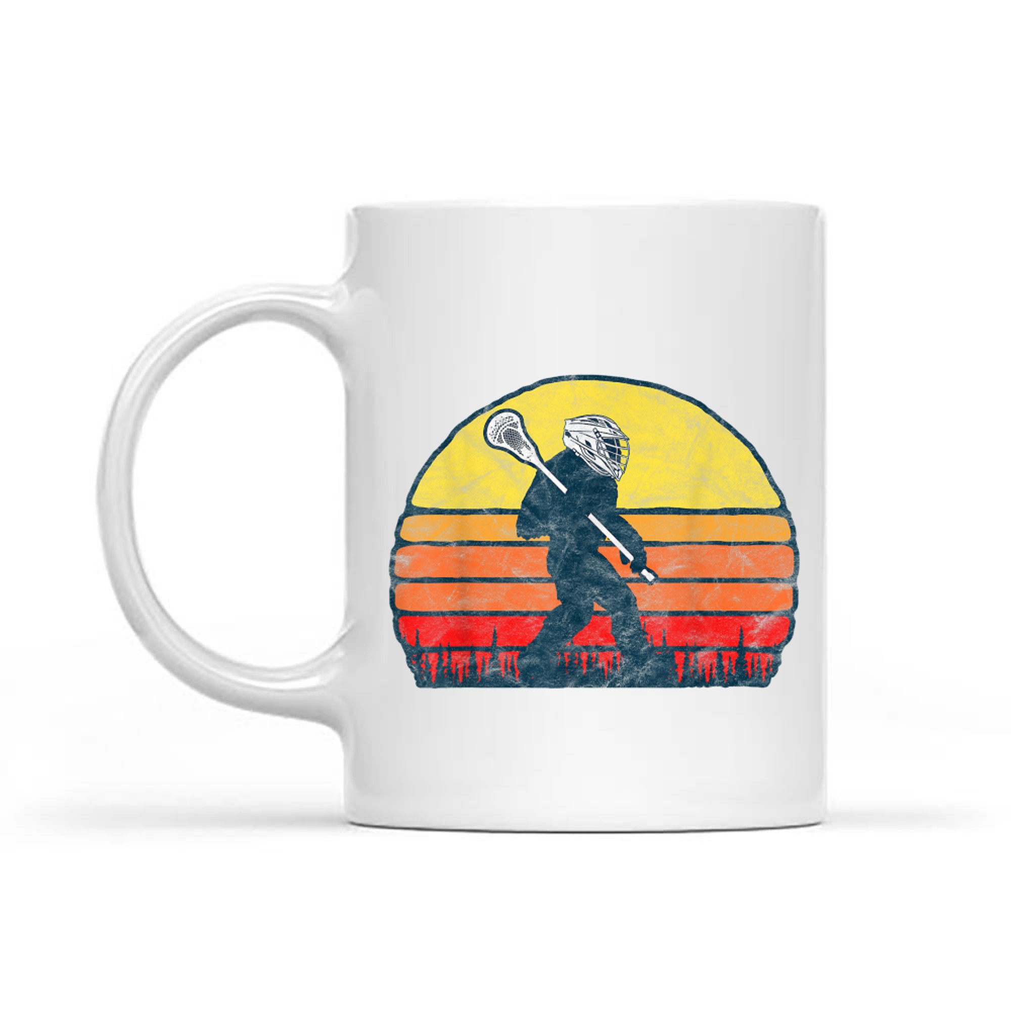 Funny Sasquatch Lax Bigfoot Lacrosse Vintage 80s Sunset Mug