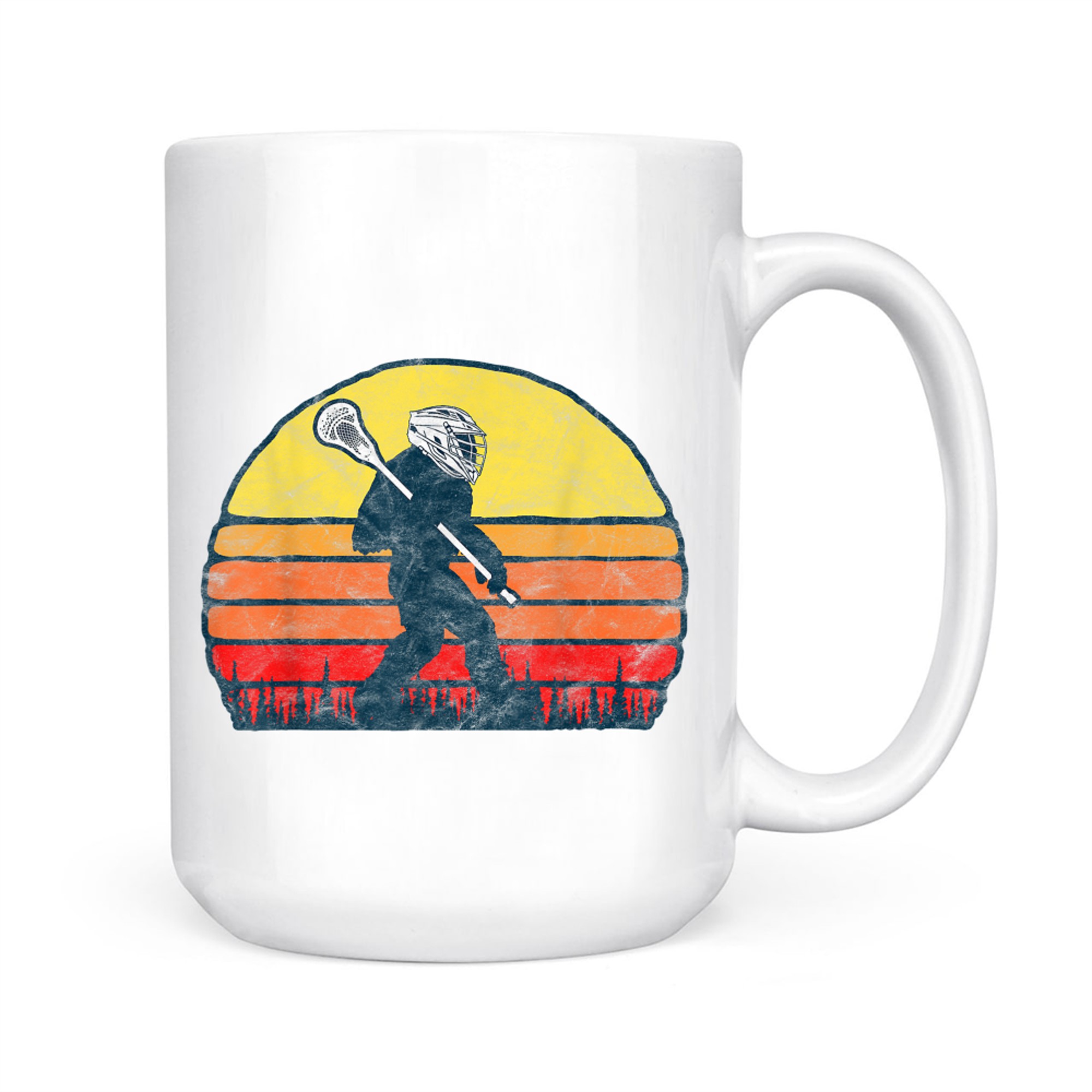 Funny Sasquatch Lax Bigfoot Lacrosse Vintage 80s Sunset Mug