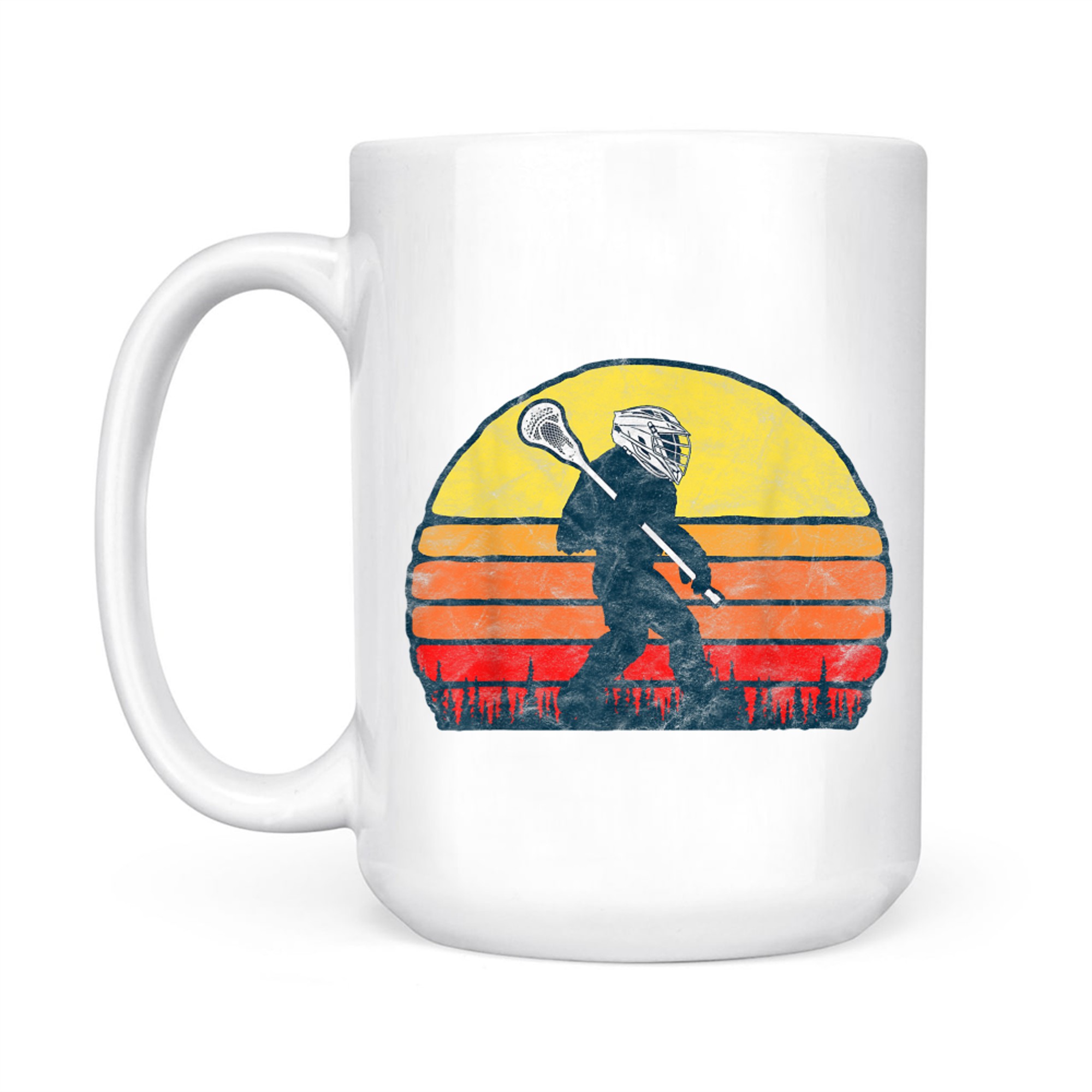 Funny Sasquatch Lax Bigfoot Lacrosse Vintage 80s Sunset Mug