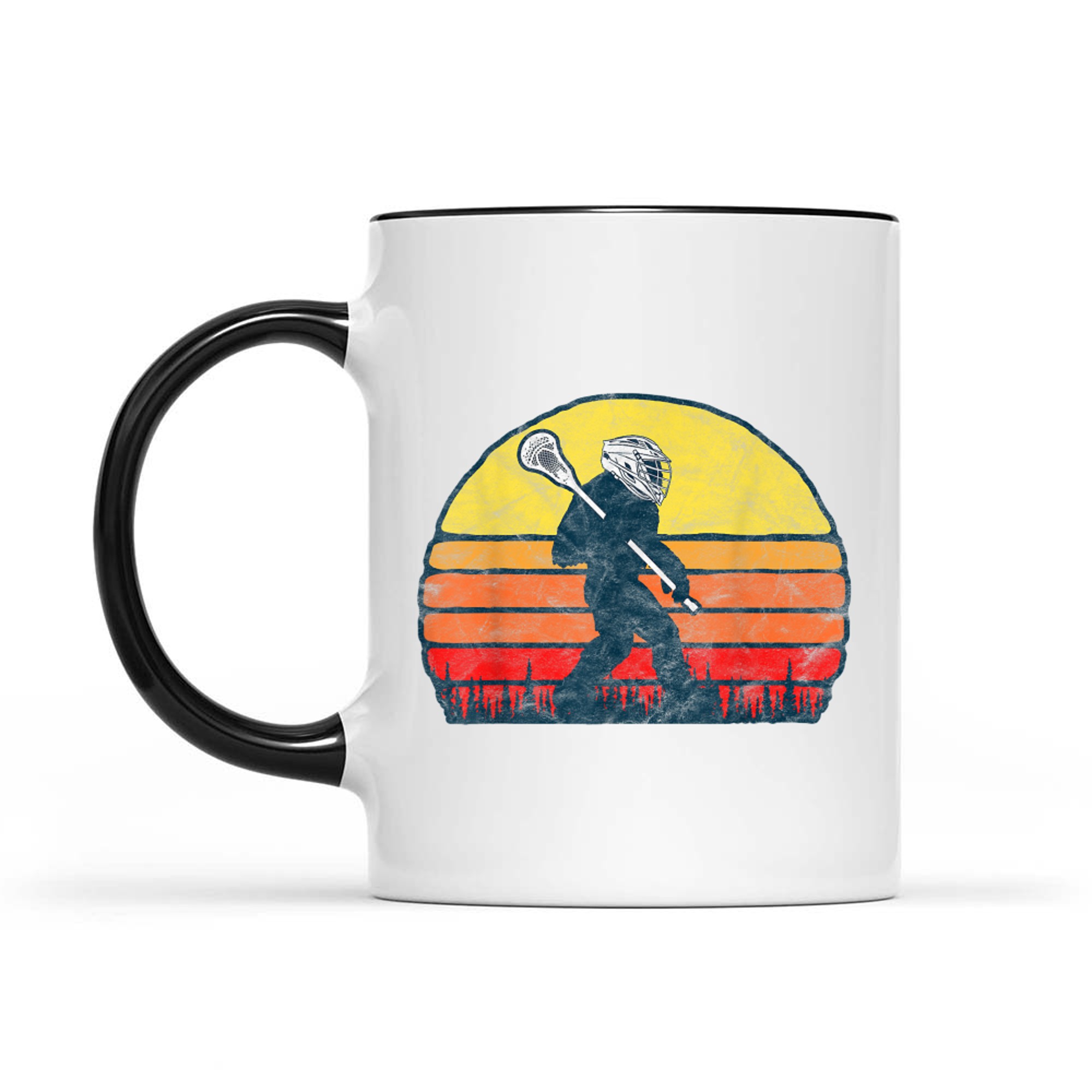 Funny Sasquatch Lax Bigfoot Lacrosse Vintage 80s Sunset Mug