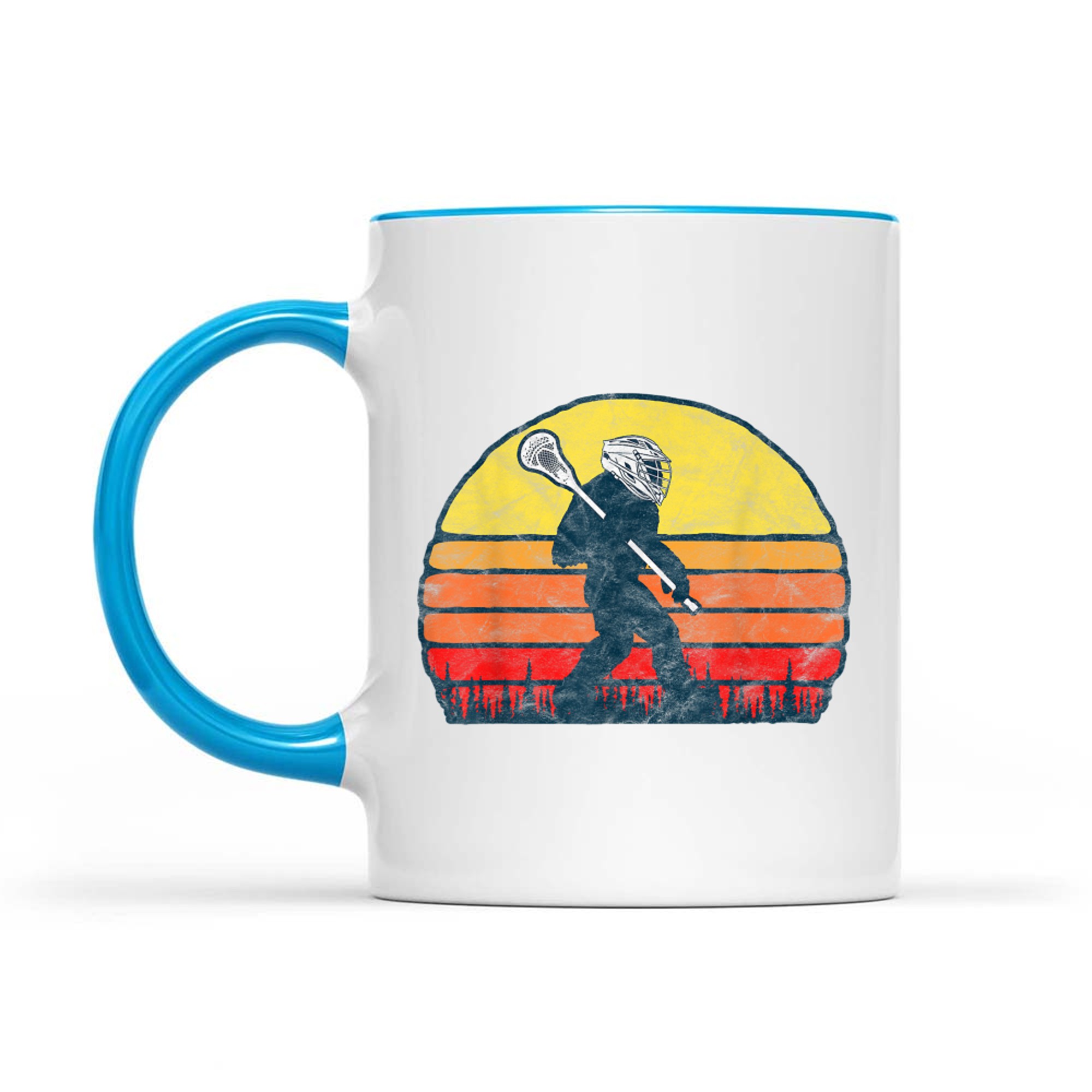 Funny Sasquatch Lax Bigfoot Lacrosse Vintage 80s Sunset Mug