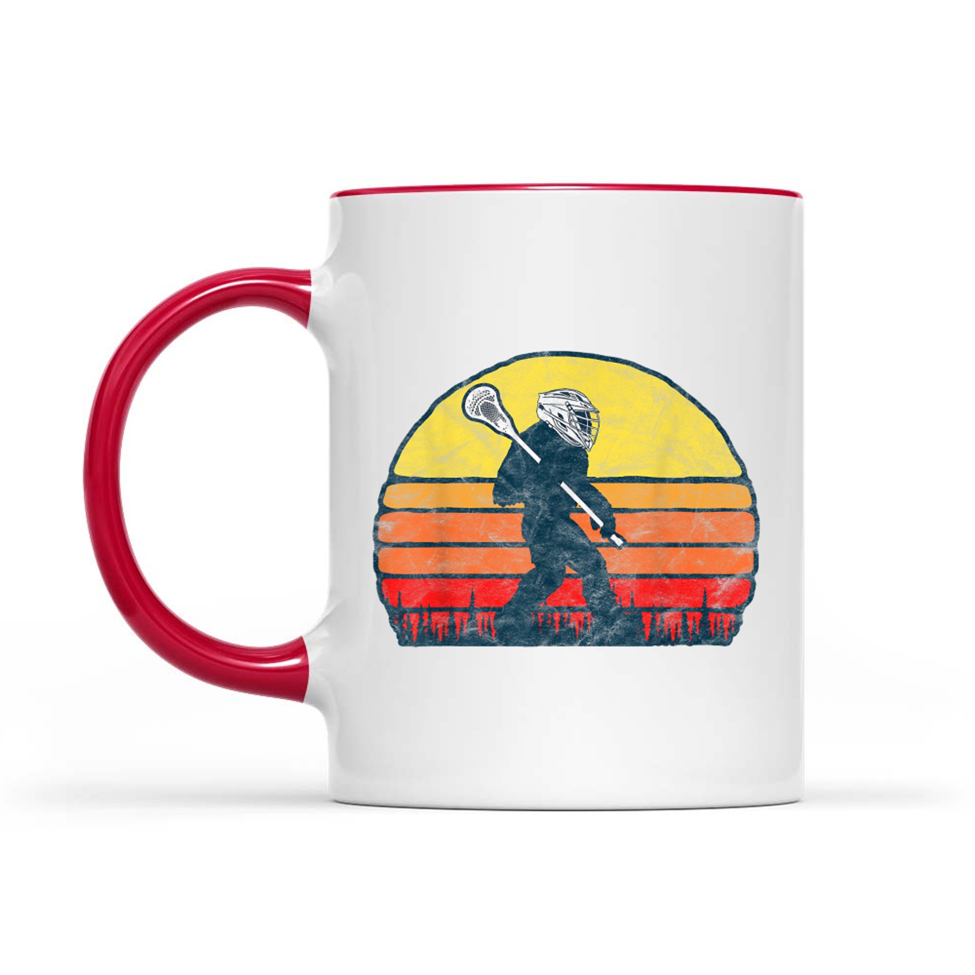 Funny Sasquatch Lax Bigfoot Lacrosse Vintage 80s Sunset Mug