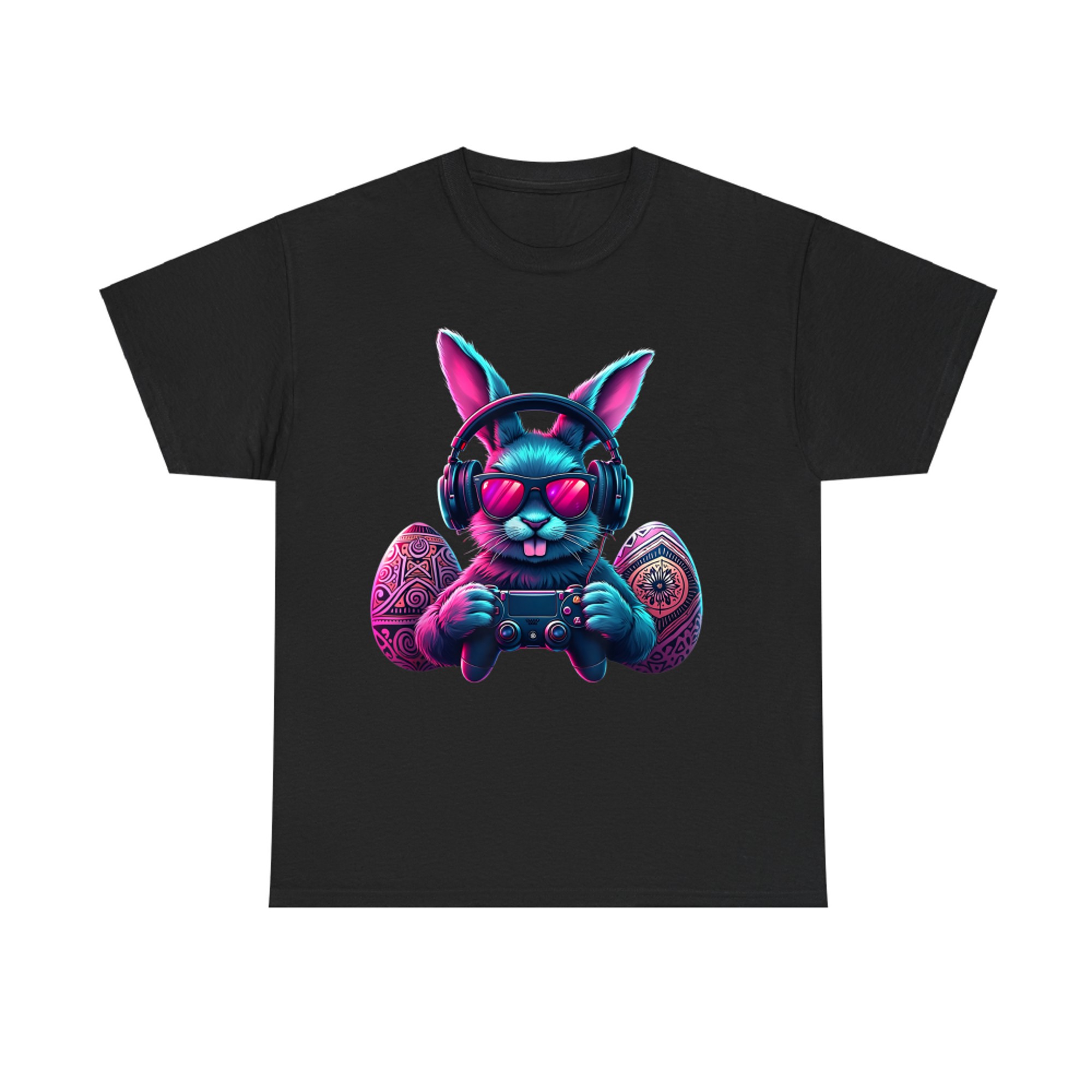 Happy Easter Day Bunny Egg Game Cool Neon Headphones Controller T-Shirt
