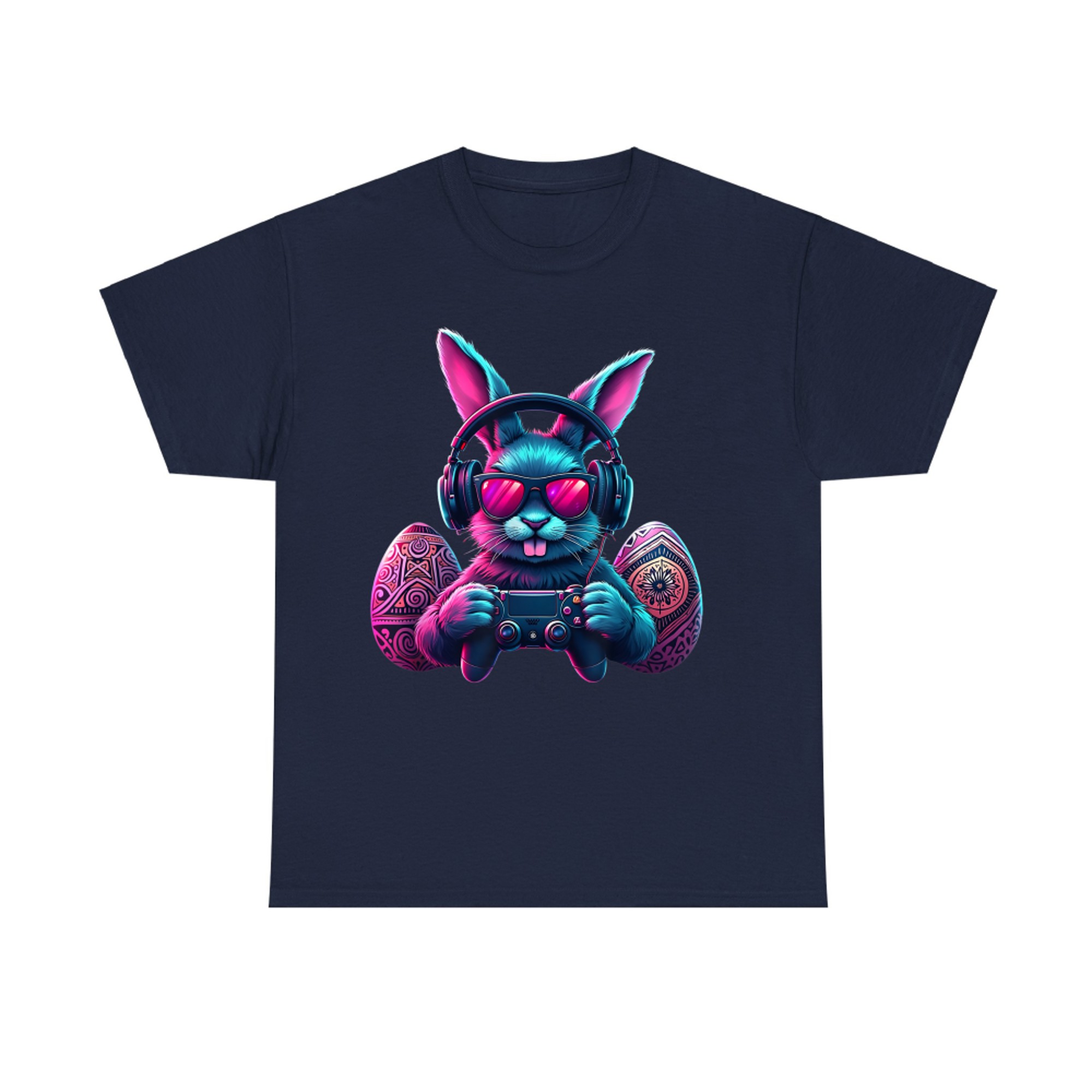 Happy Easter Day Bunny Egg Game Cool Neon Headphones Controller T-Shirt