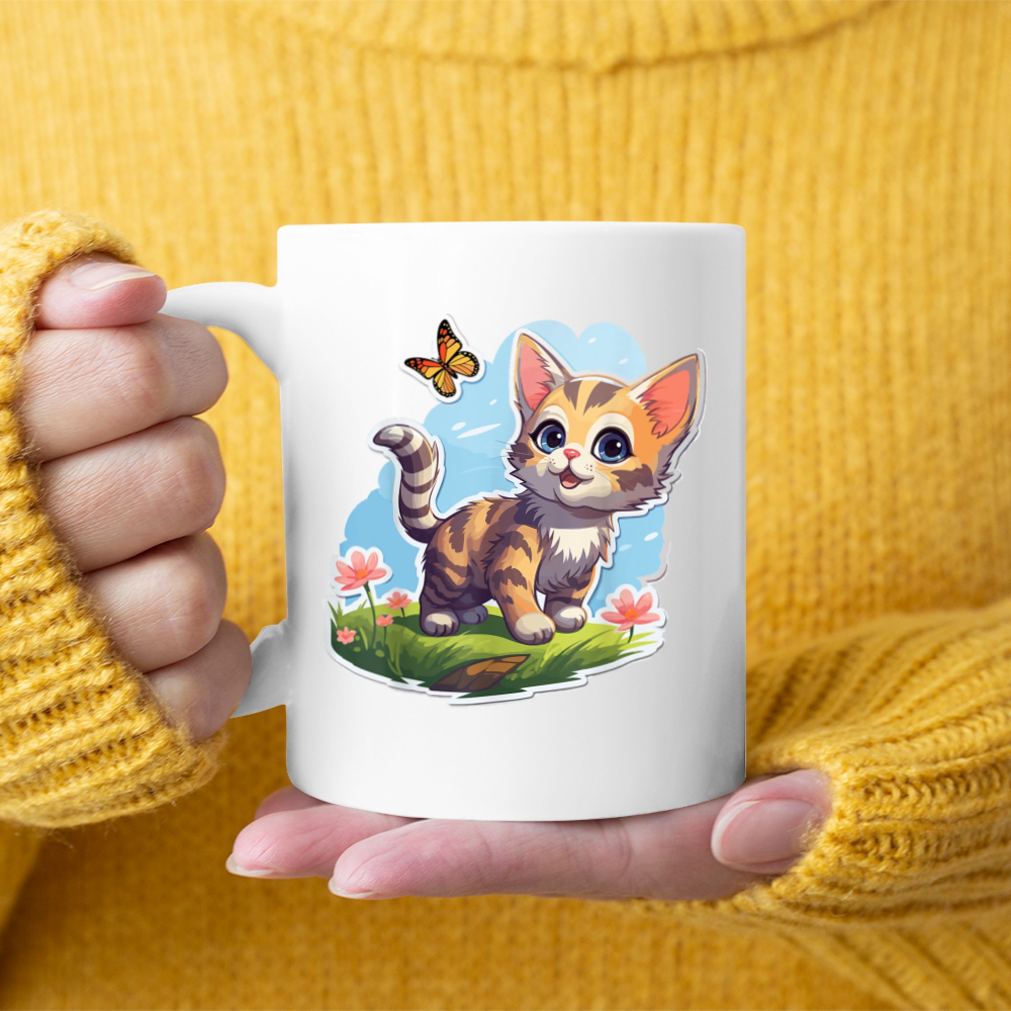 Kitten with Blue Eyes and Butterfly Perfect Summer Mug