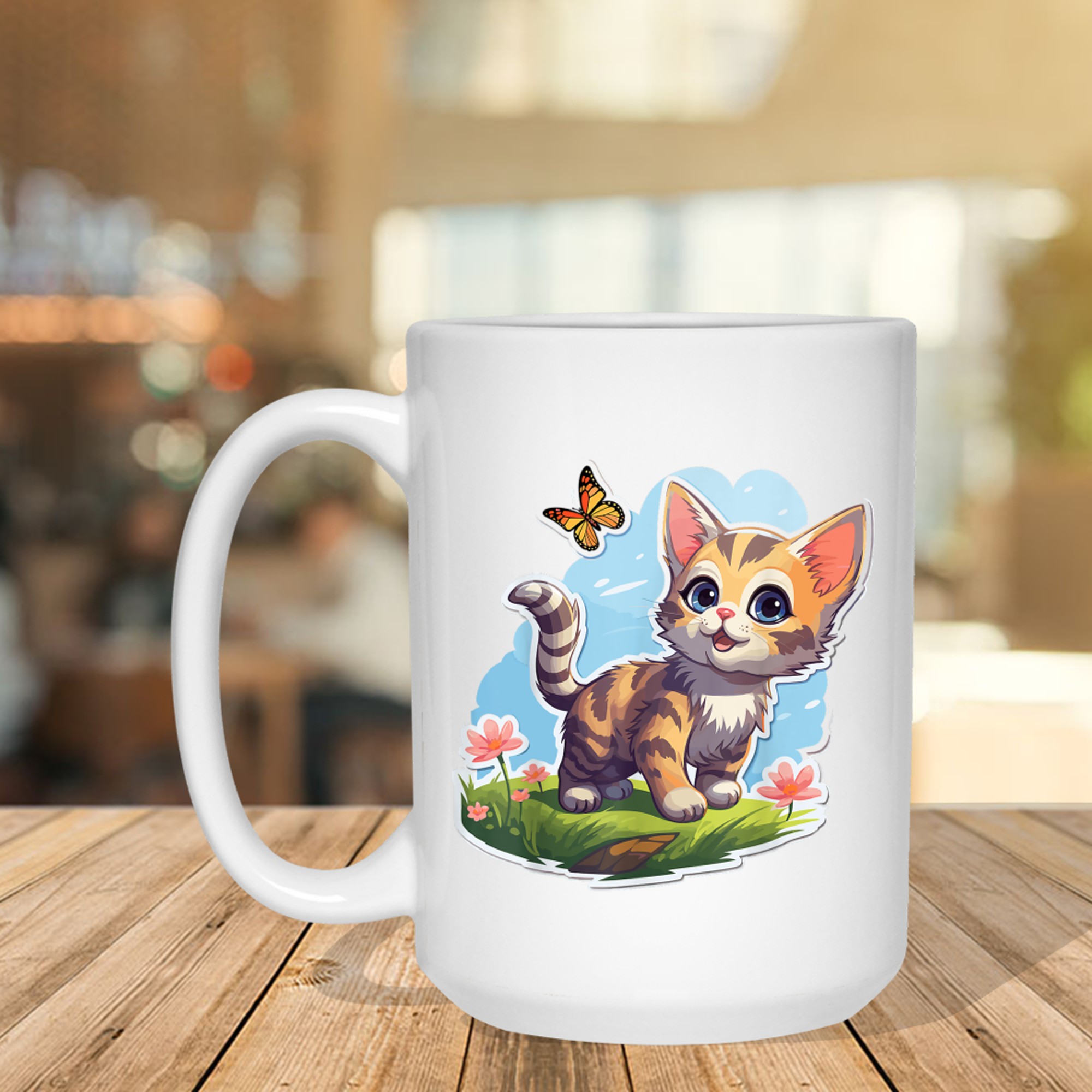 Kitten with Blue Eyes and Butterfly Perfect Summer Mug