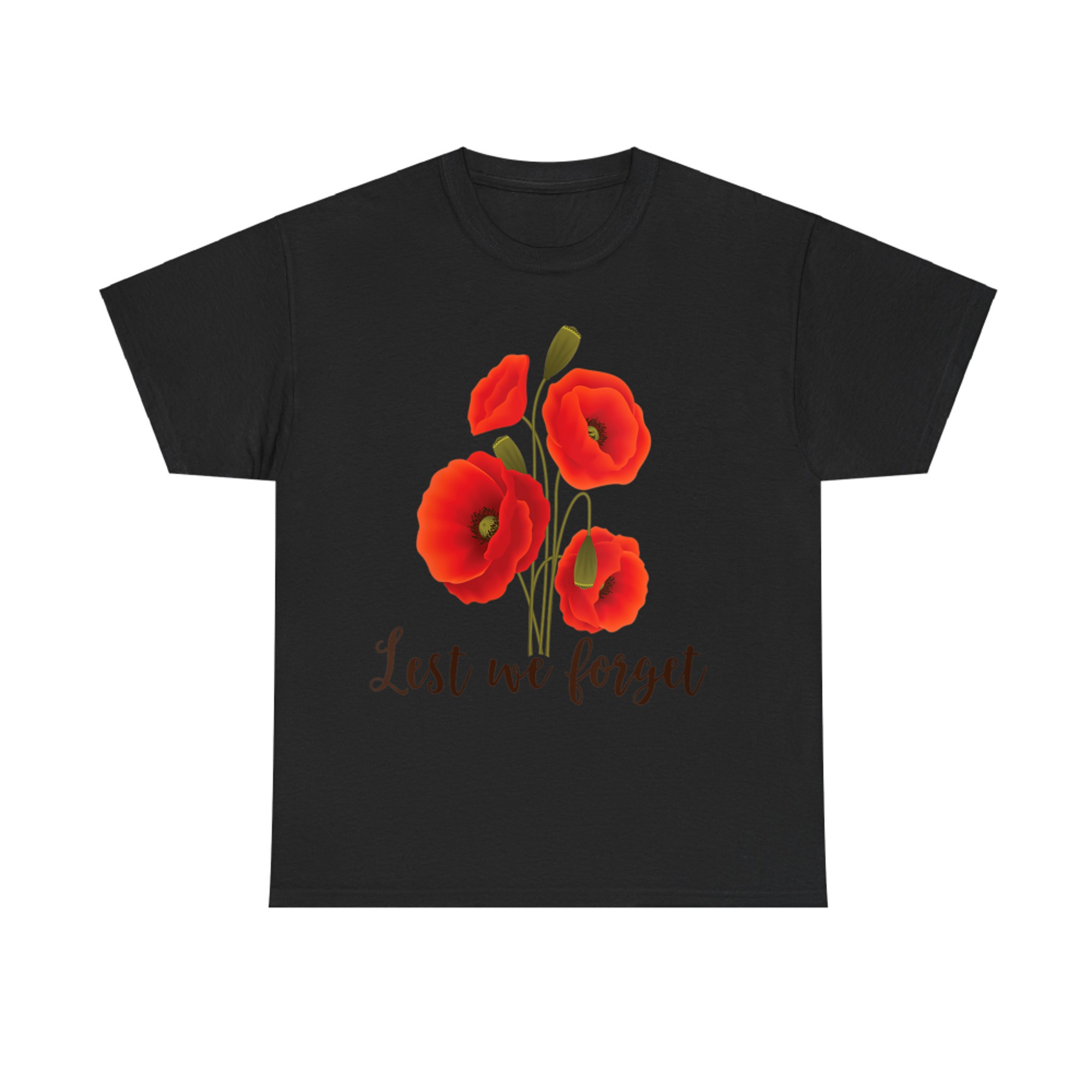 Lest We Forget Poppy Flower Remembrance Day Memorial Tribute T-Shirt