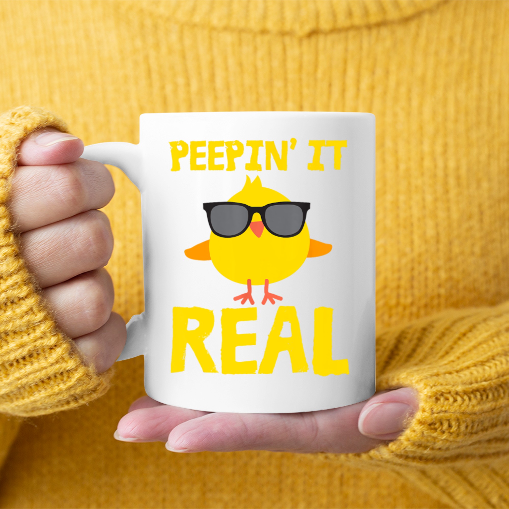 Peepin' It Real Funny Cool Chick Peep Chickens Easter Pun Mug