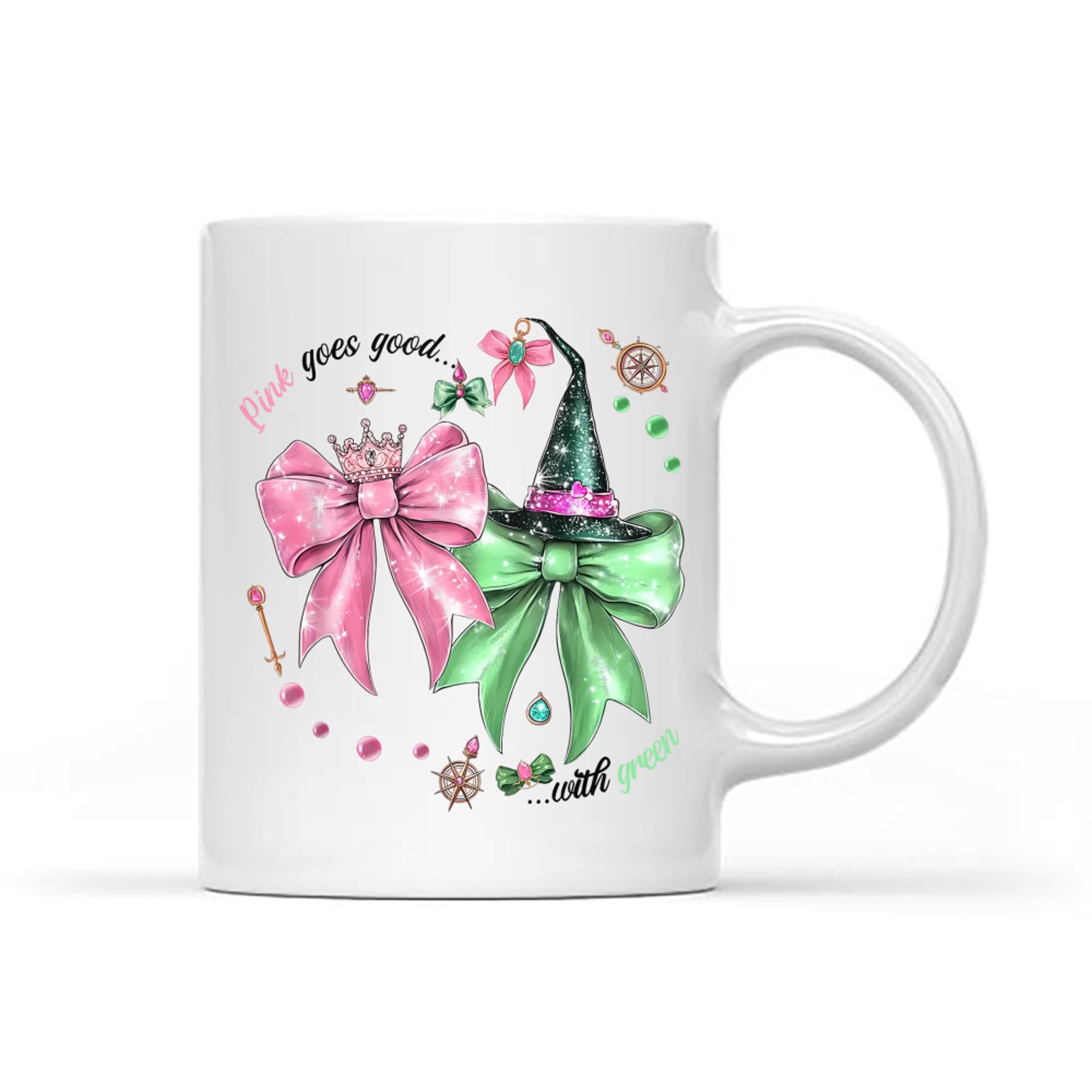 Pink Goes Good With Green Funny Halloween Witch Mug