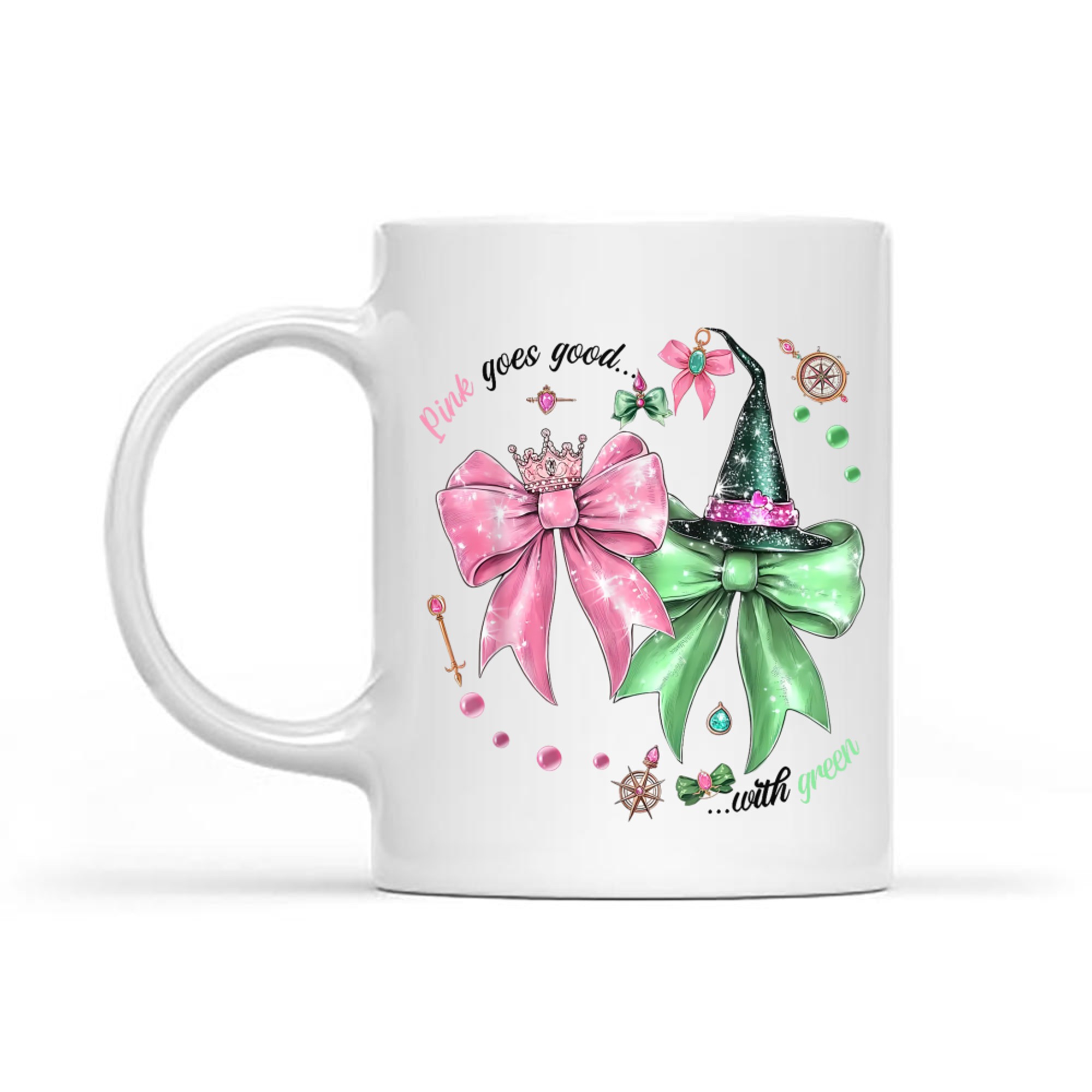 Pink Goes Good With Green Funny Halloween Witch Mug