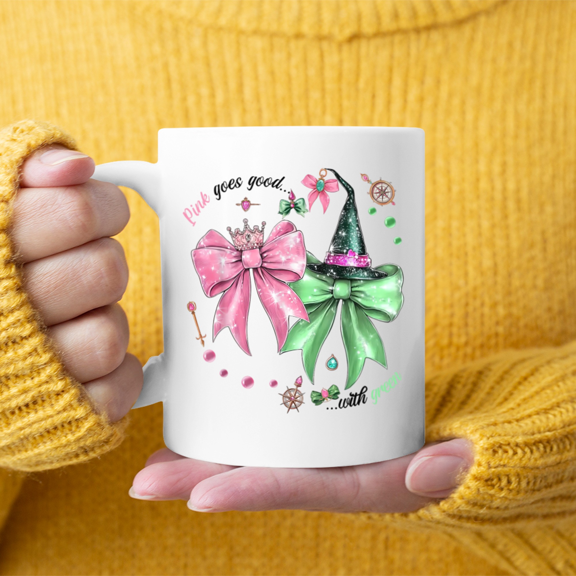 Pink Goes Good With Green Funny Halloween Witch Mug