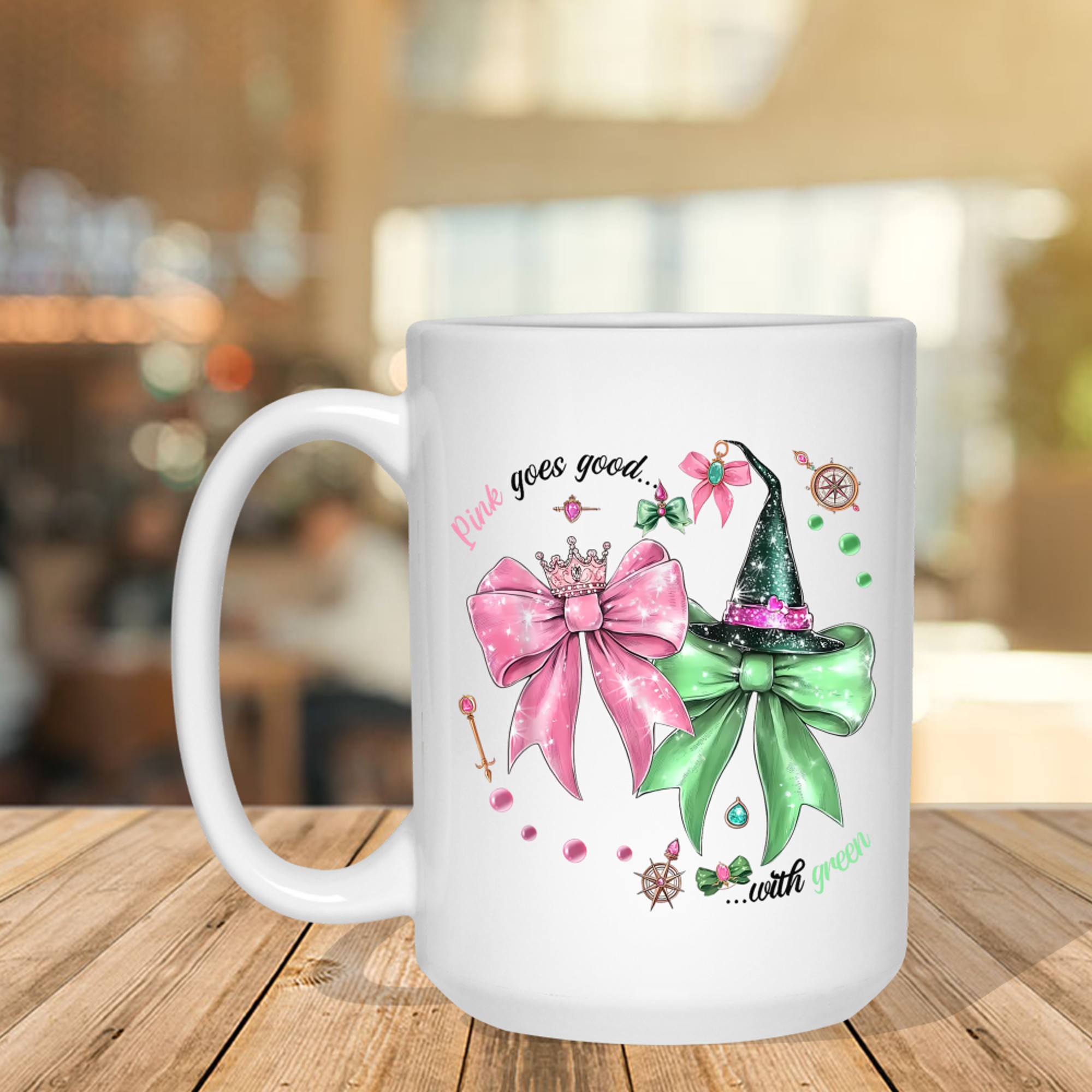 Pink Goes Good With Green Funny Halloween Witch Mug