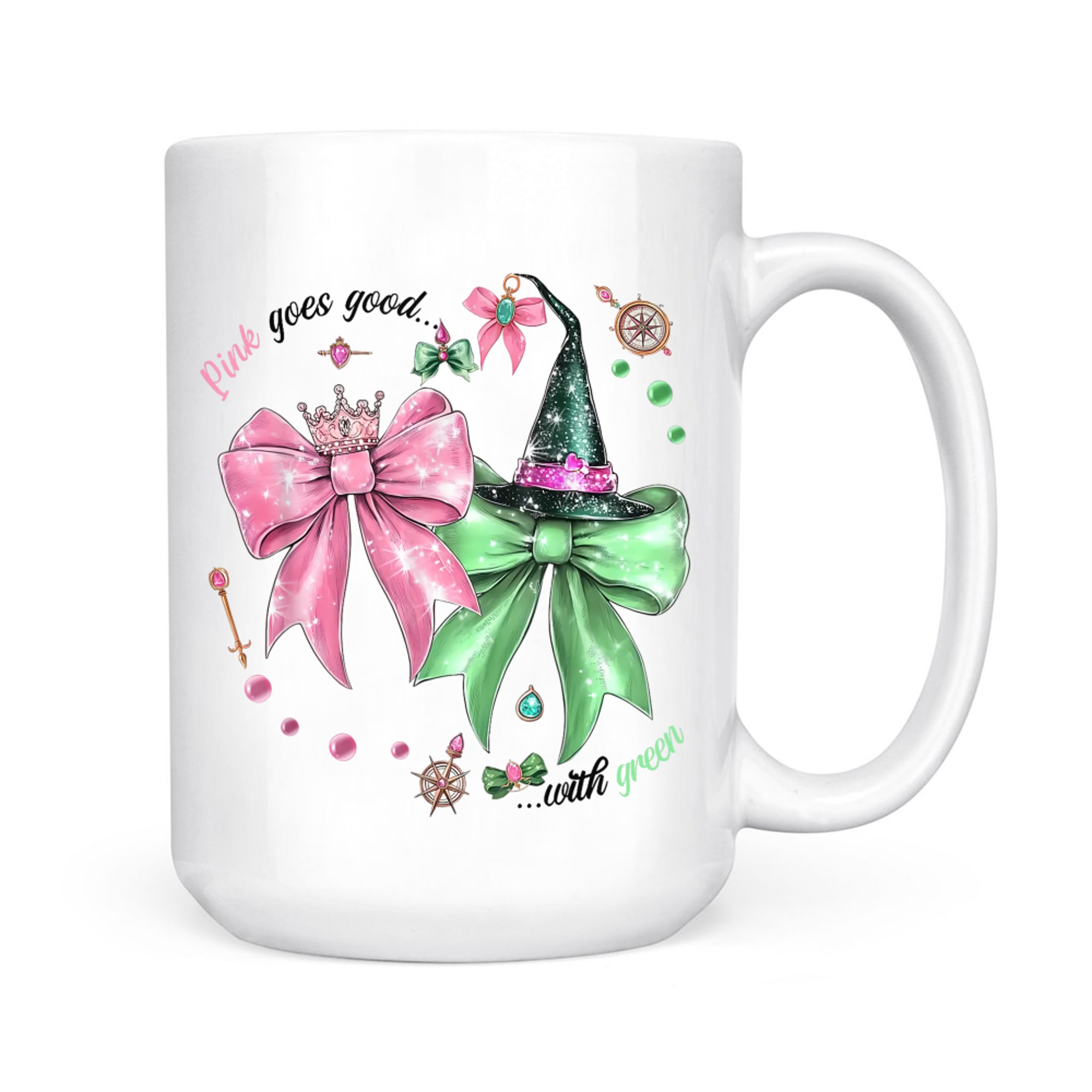 Pink Goes Good With Green Funny Halloween Witch Mug