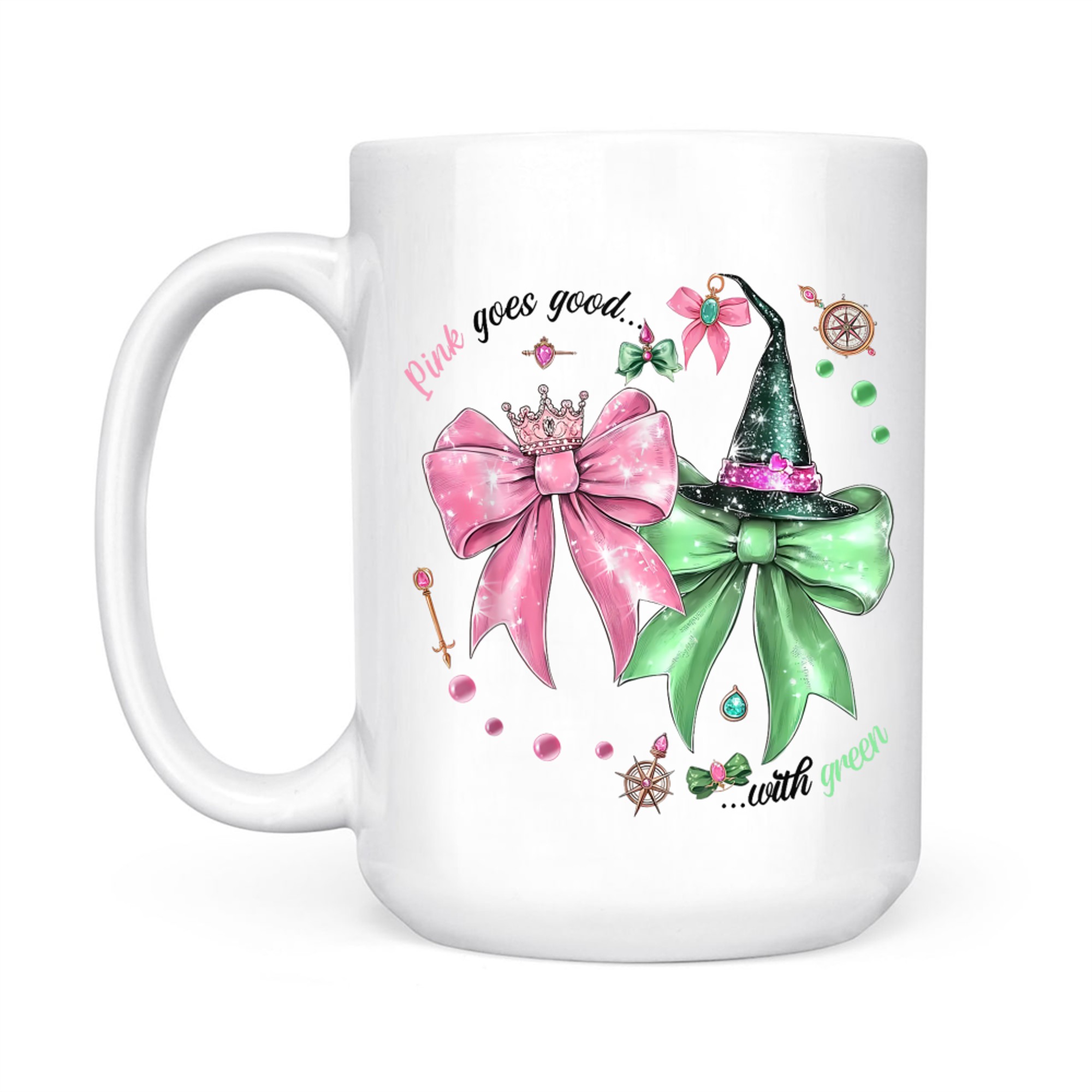 Pink Goes Good With Green Funny Halloween Witch Mug