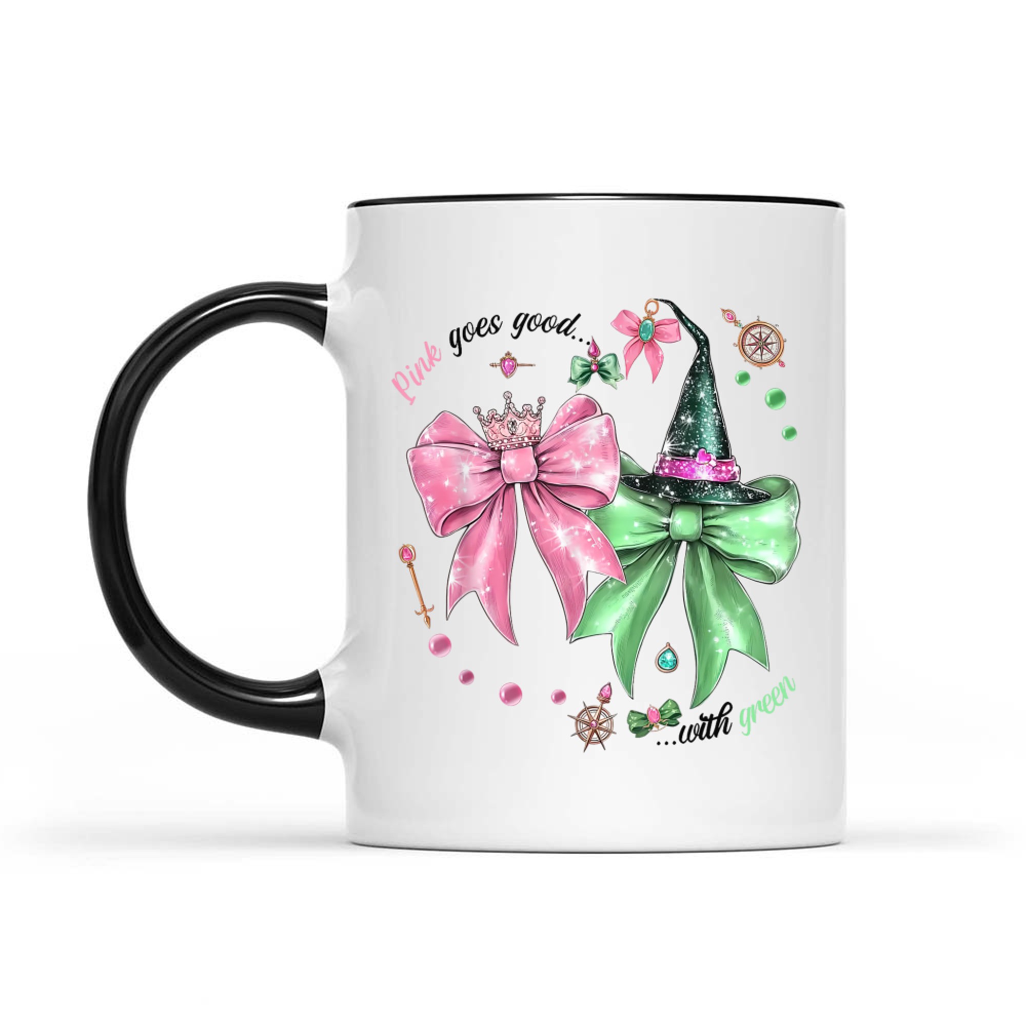 Pink Goes Good With Green Funny Halloween Witch Mug
