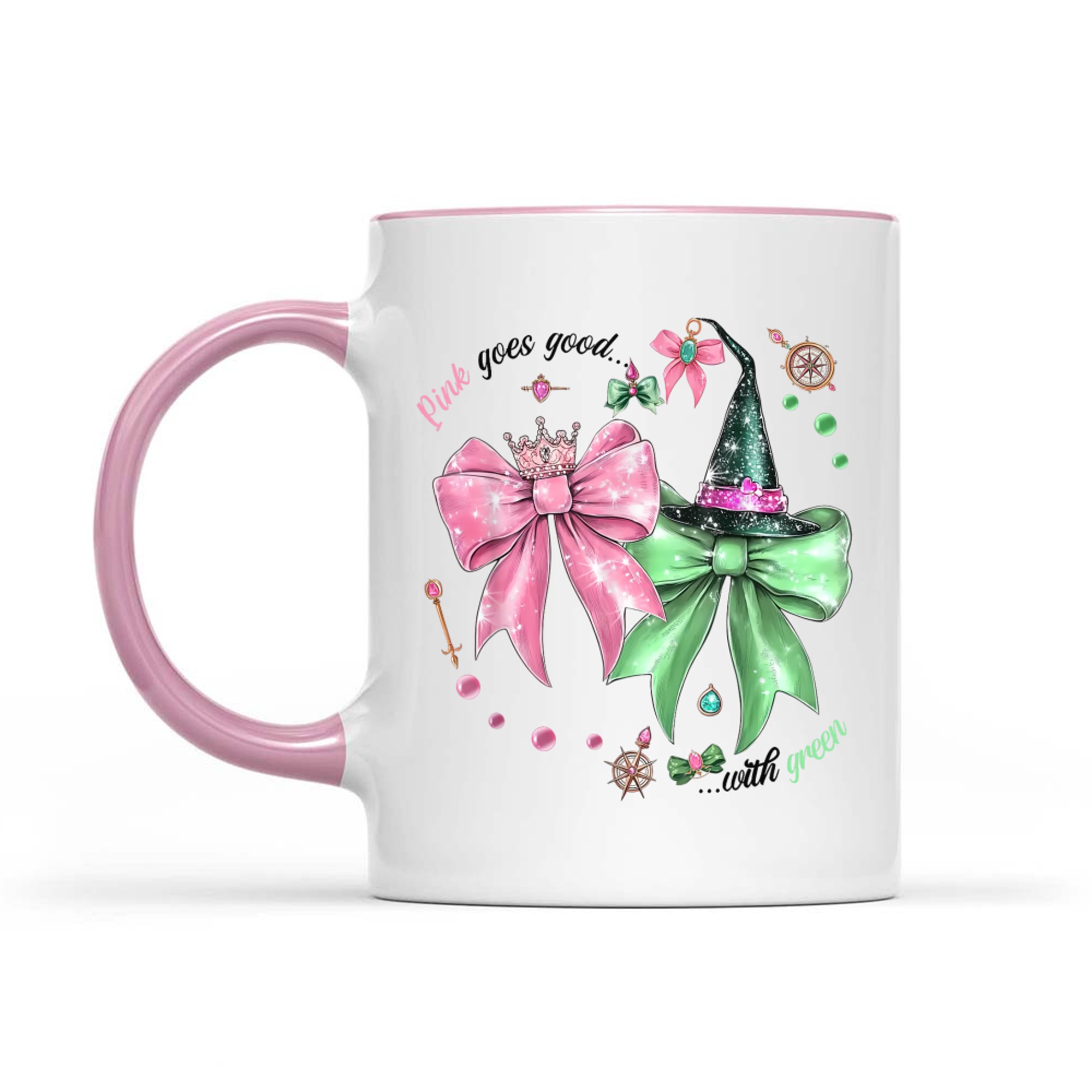 Pink Goes Good With Green Funny Halloween Witch Mug