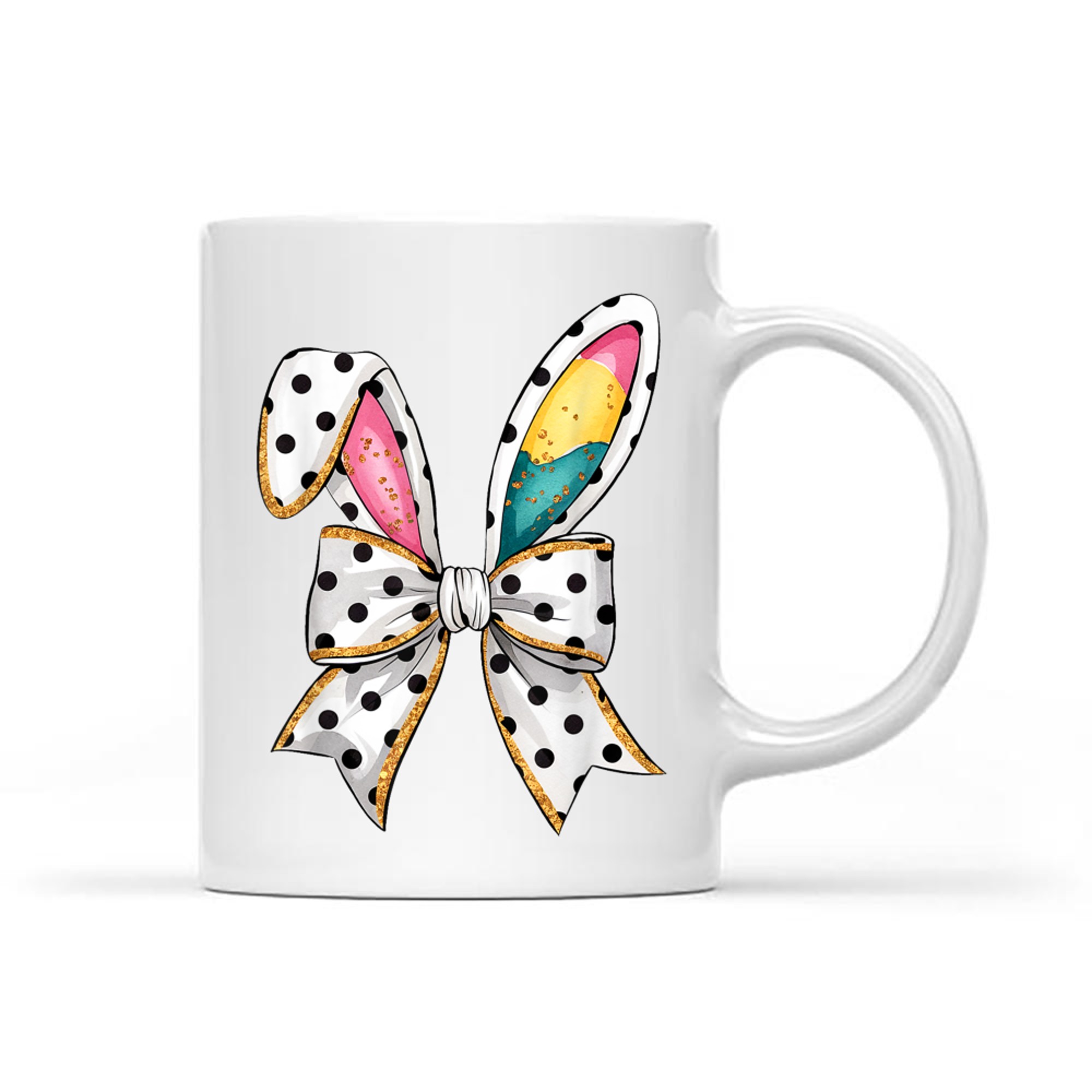 Whimsical Polka Dot Bow Ears Easter Sunday Mug