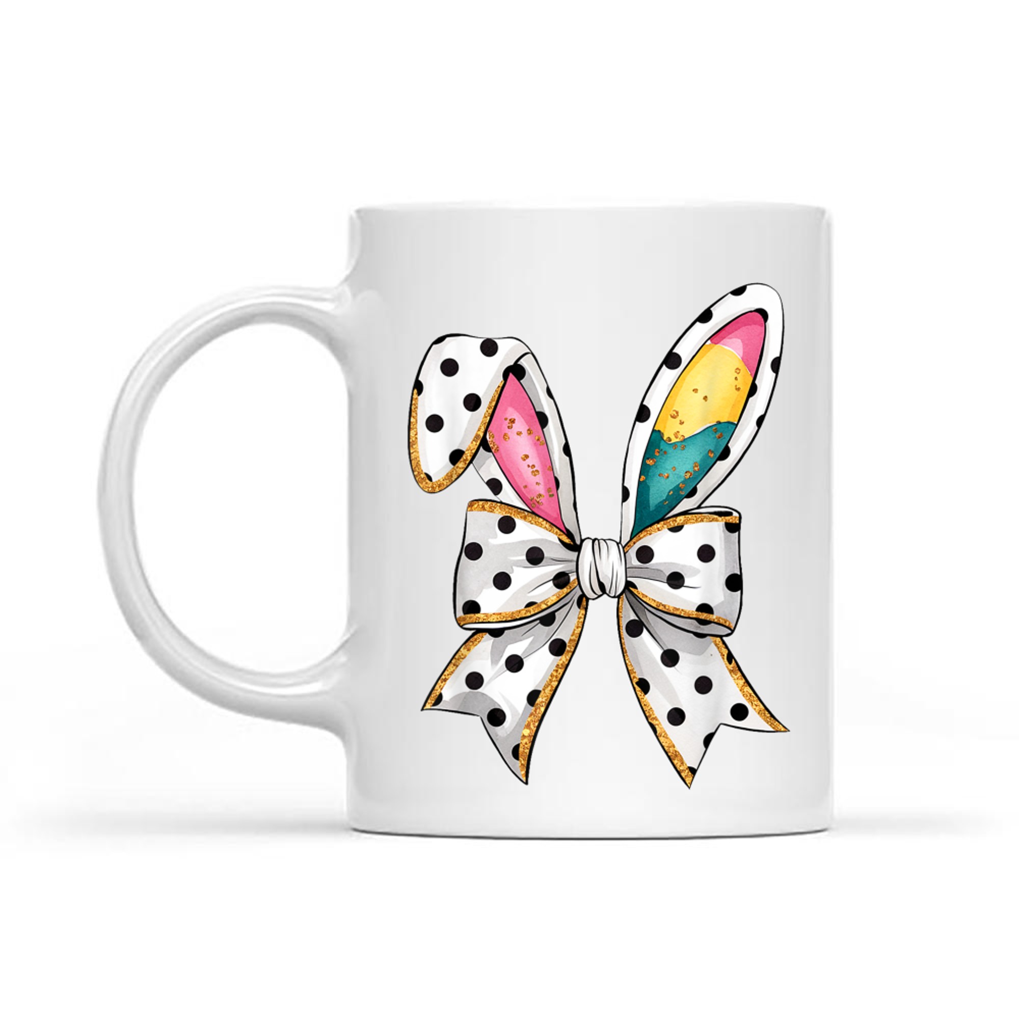 Whimsical Polka Dot Bow Ears Easter Sunday Mug