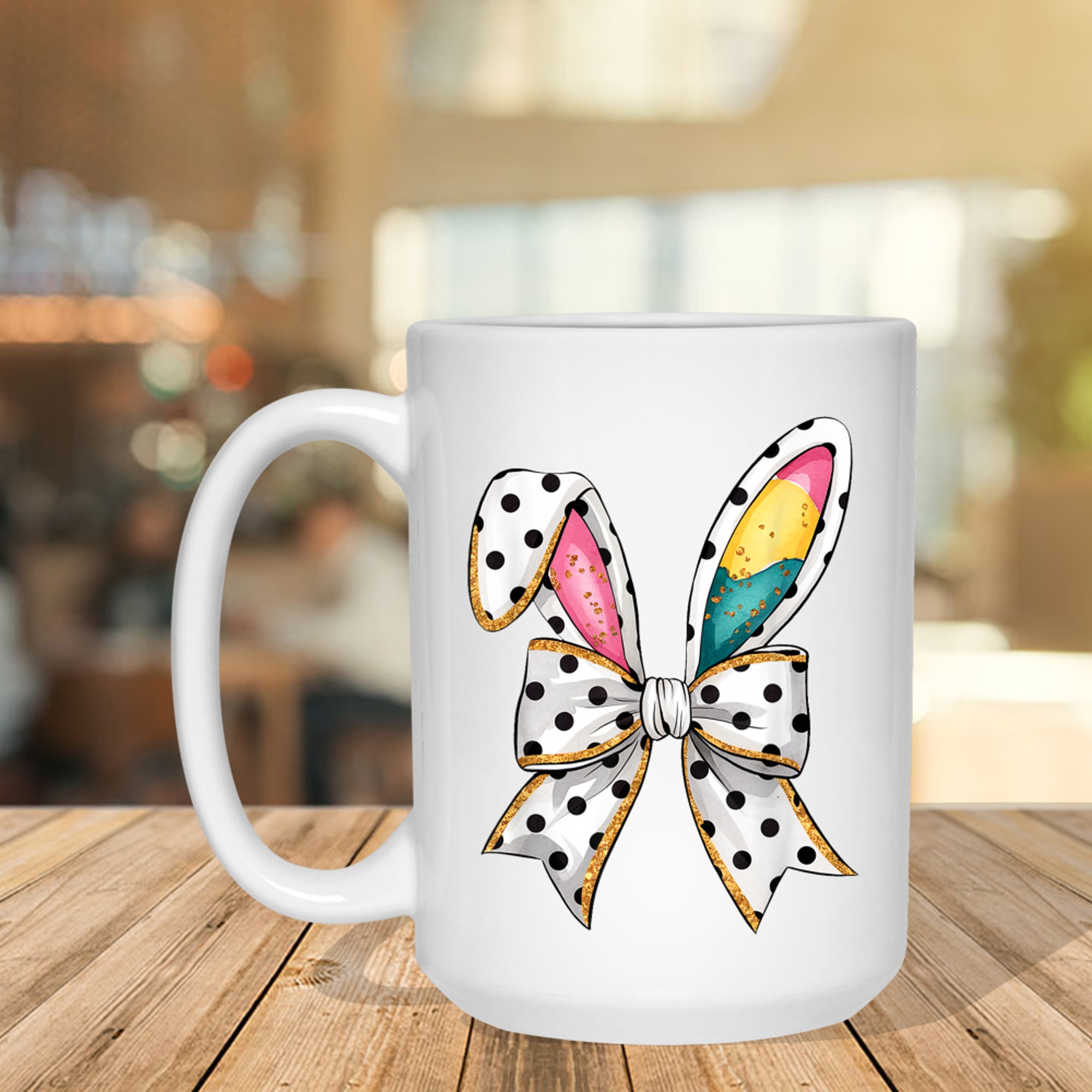Whimsical Polka Dot Bow Ears Easter Sunday Mug