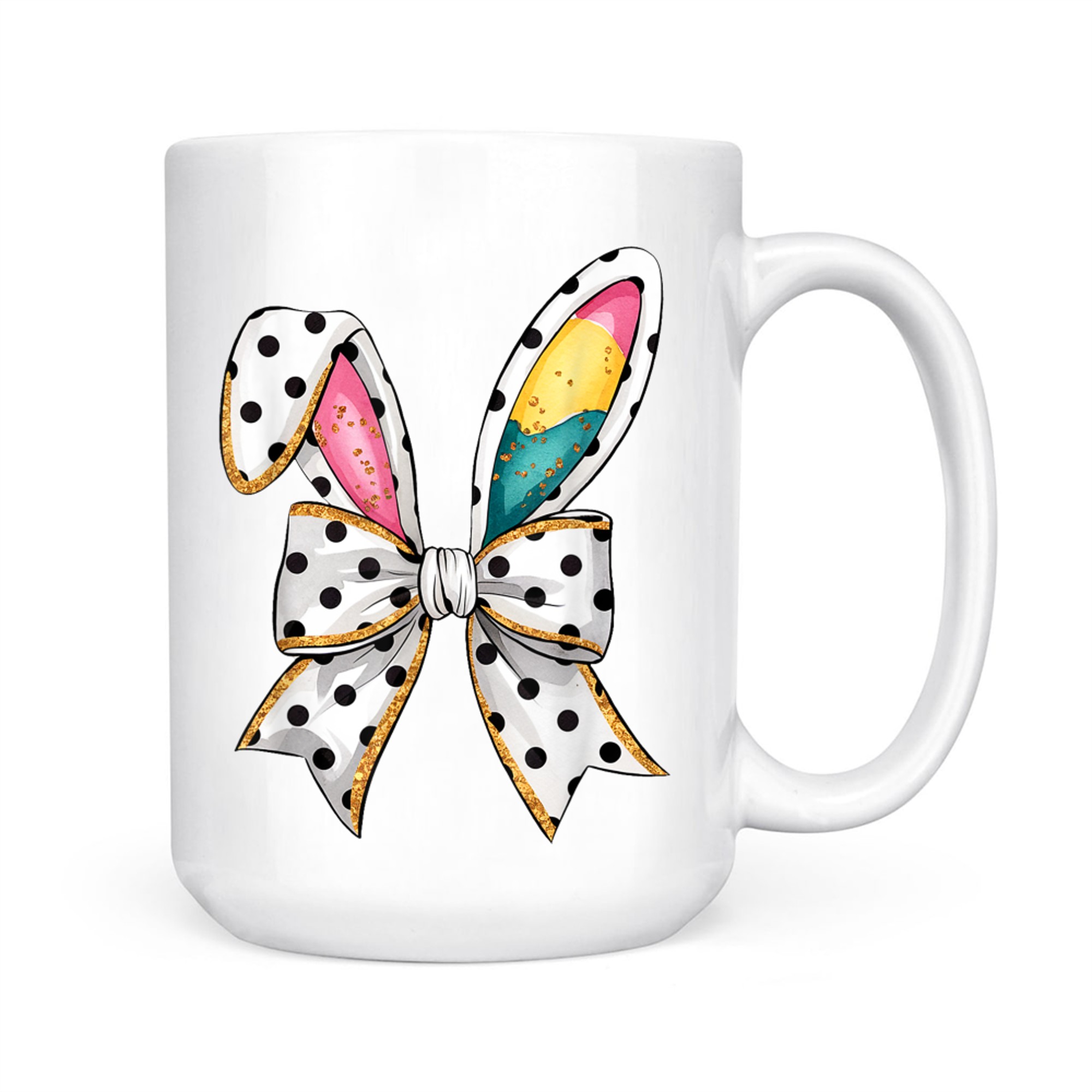 Whimsical Polka Dot Bow Ears Easter Sunday Mug