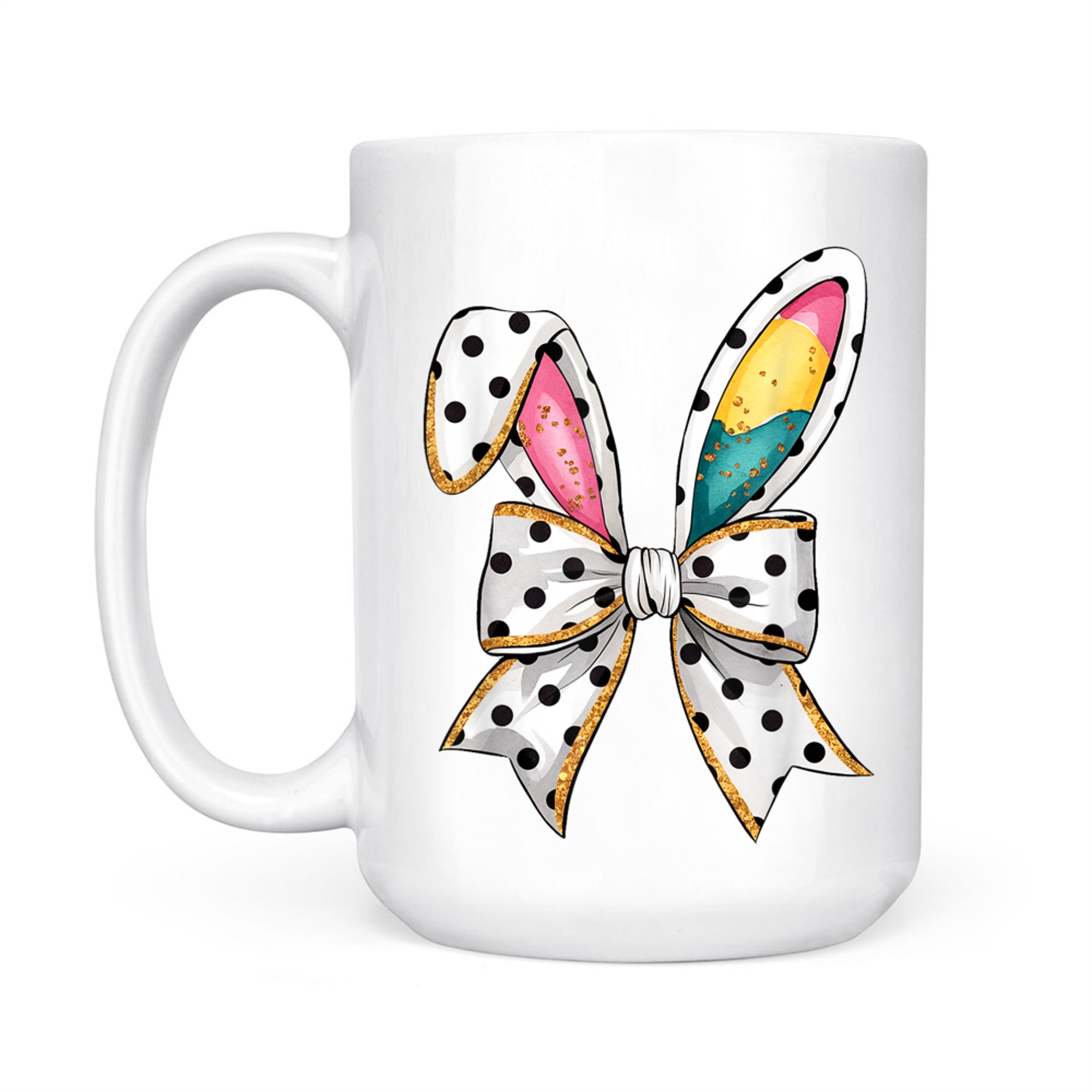 Whimsical Polka Dot Bow Ears Easter Sunday Mug
