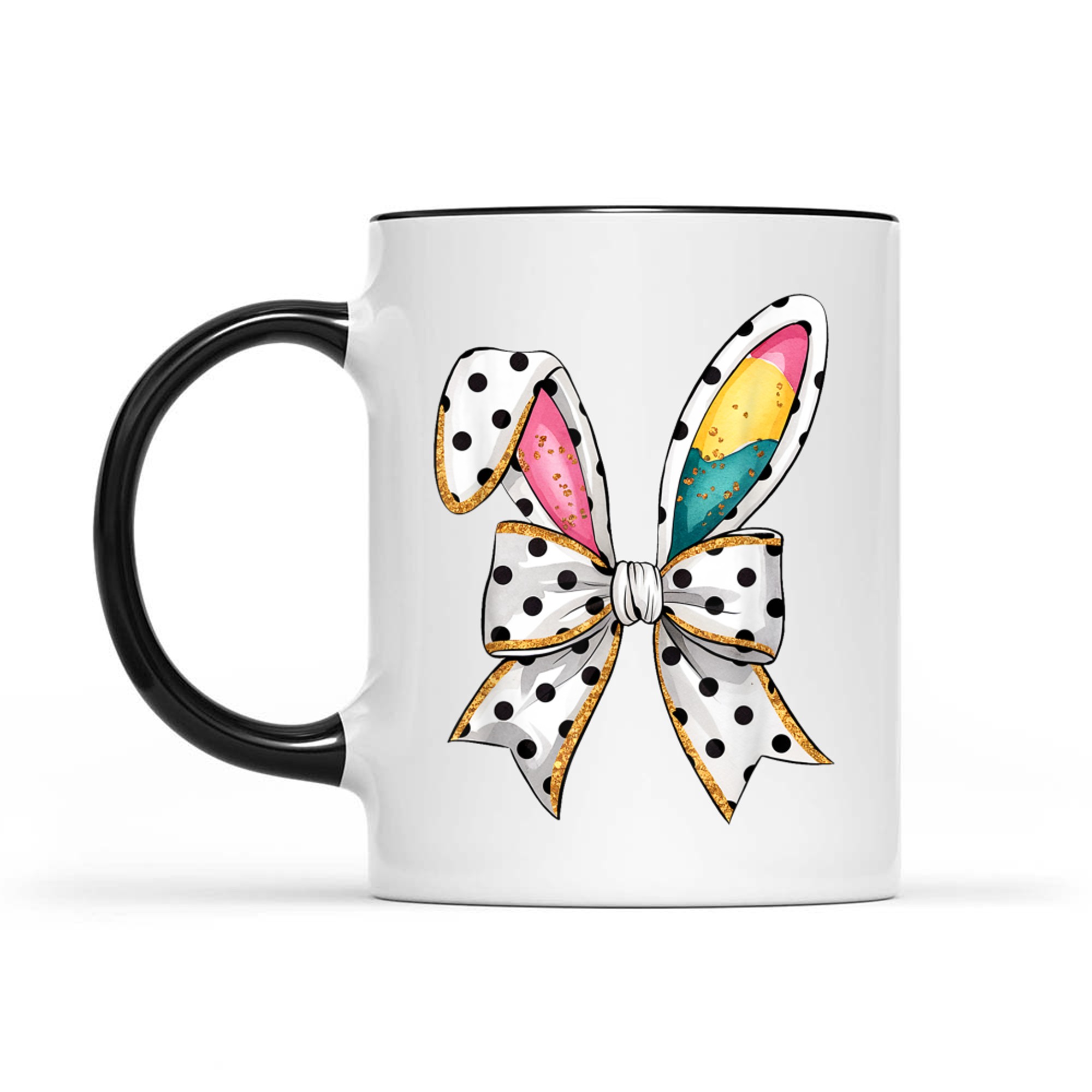Whimsical Polka Dot Bow Ears Easter Sunday Mug