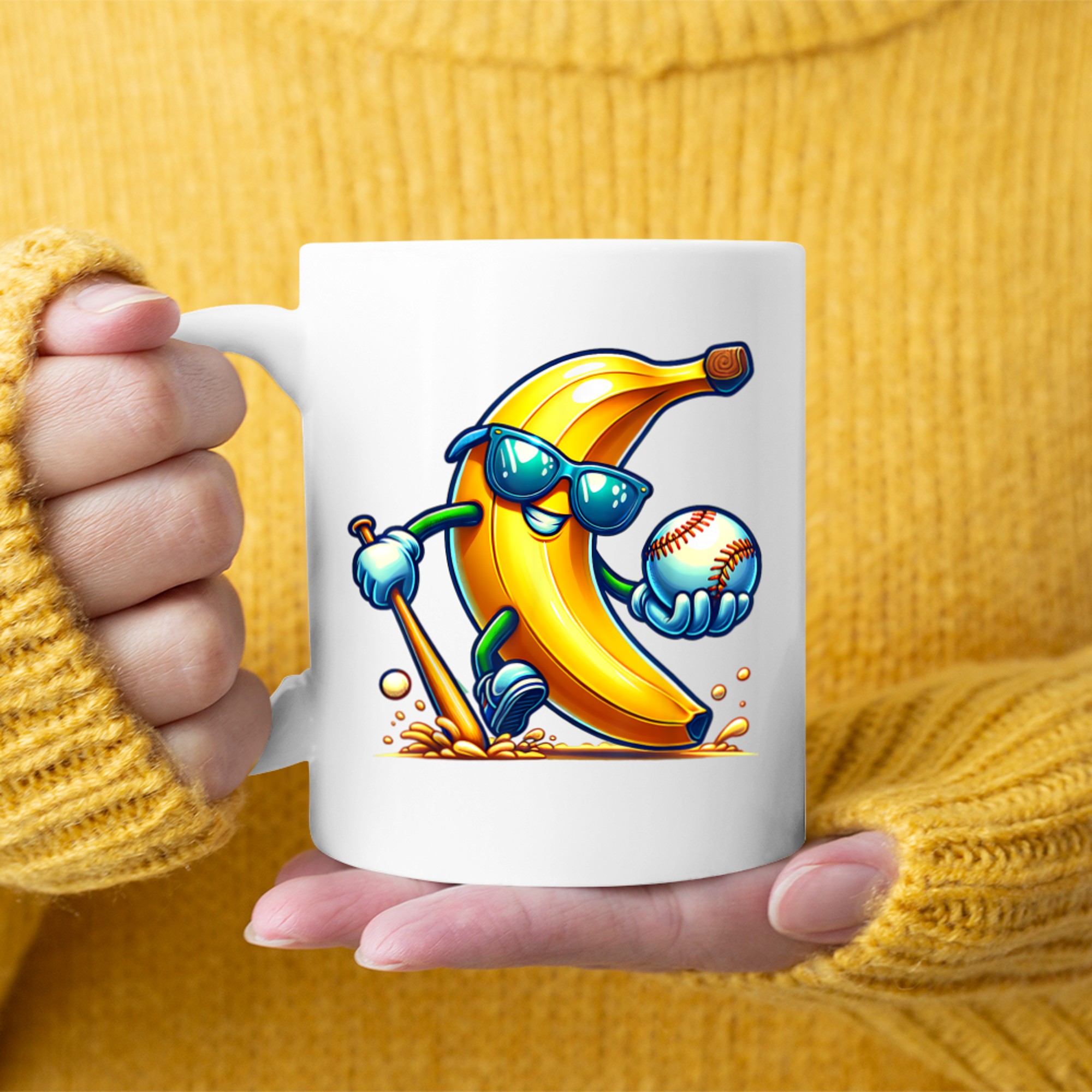 Banana Playing Baseball Funny Fruit Lover Baseball Player Mug