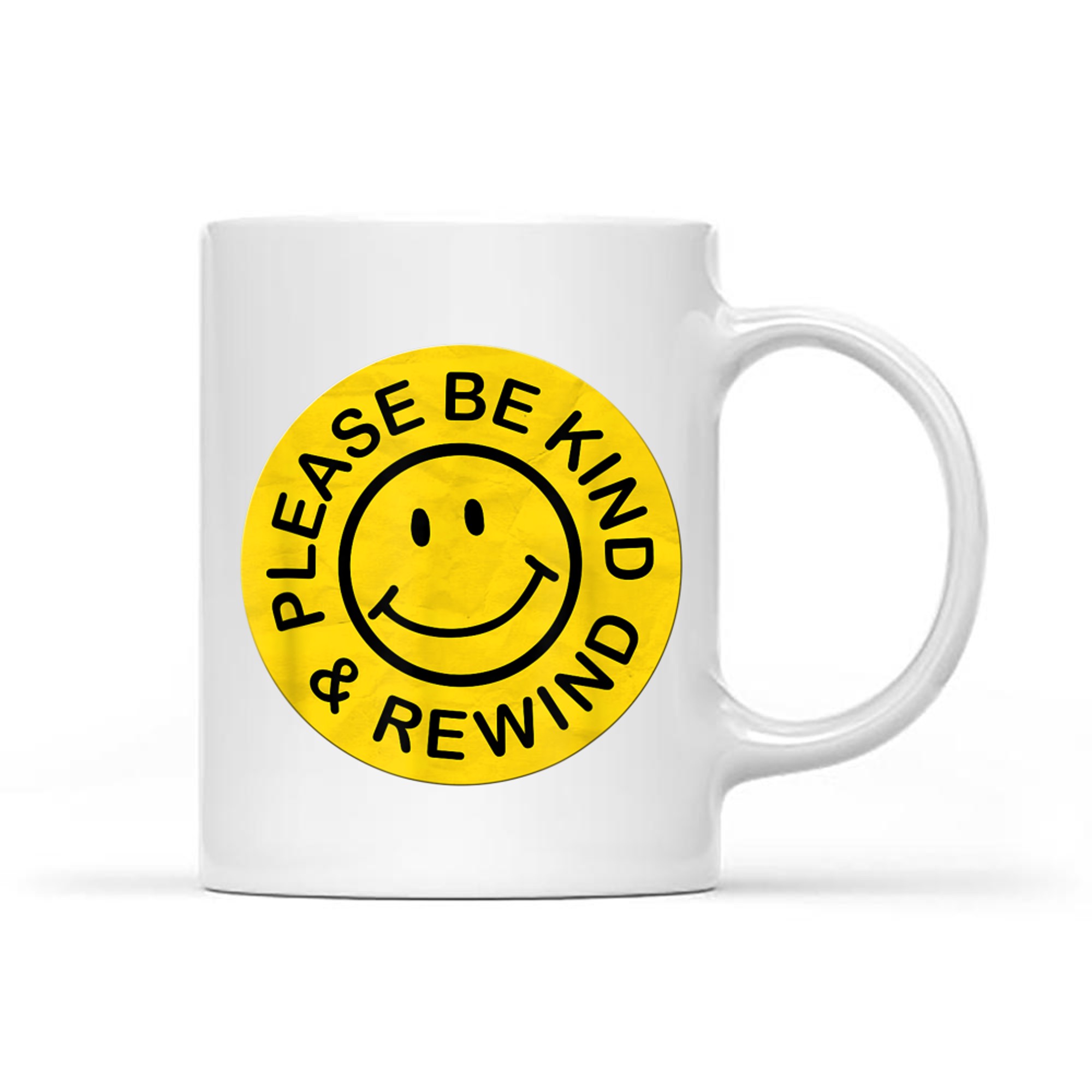 Be Kind Rewind Retro Nostalgia Yellow Sticker 80s 90s Mug