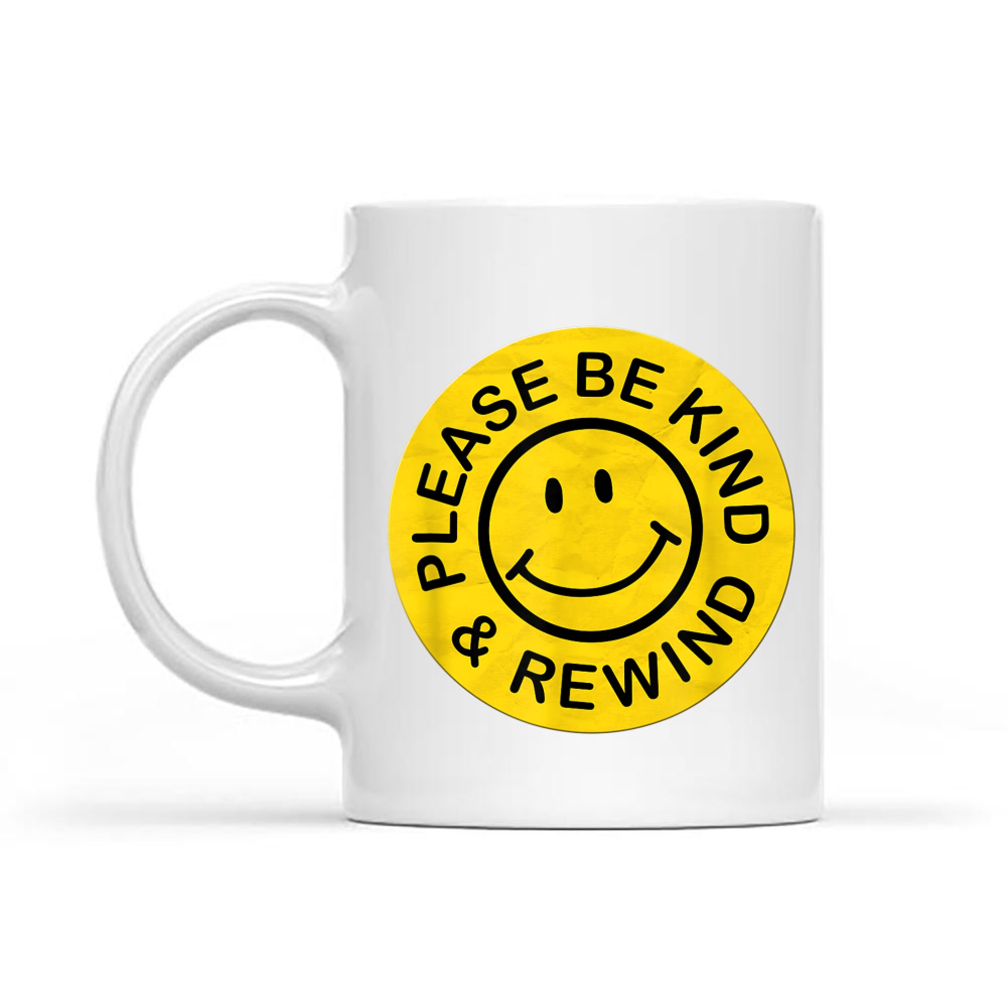 Be Kind Rewind Retro Nostalgia Yellow Sticker 80s 90s Mug