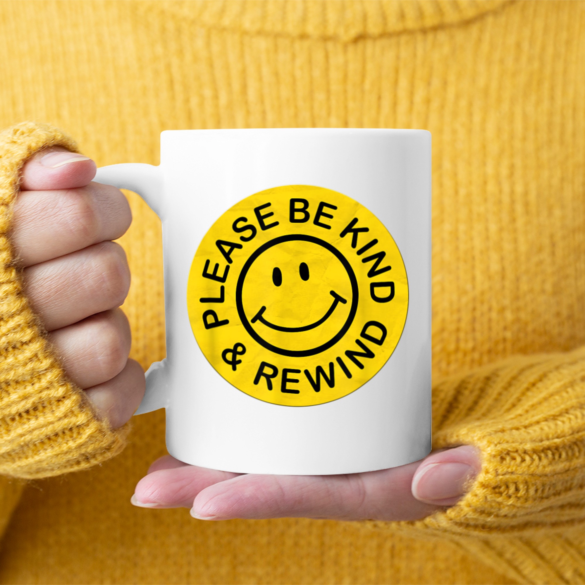Be Kind Rewind Retro Nostalgia Yellow Sticker 80s 90s Mug