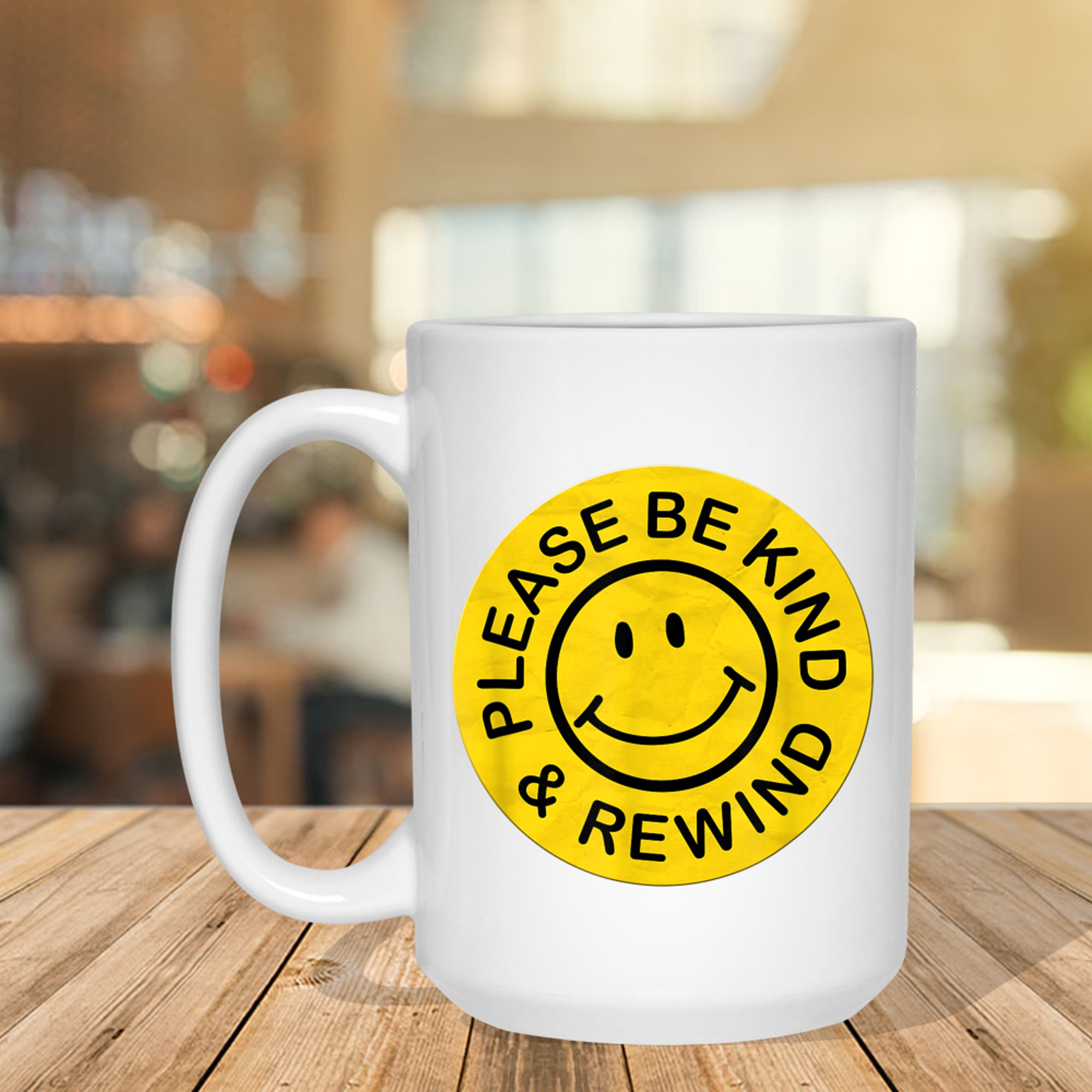 Be Kind Rewind Retro Nostalgia Yellow Sticker 80s 90s Mug