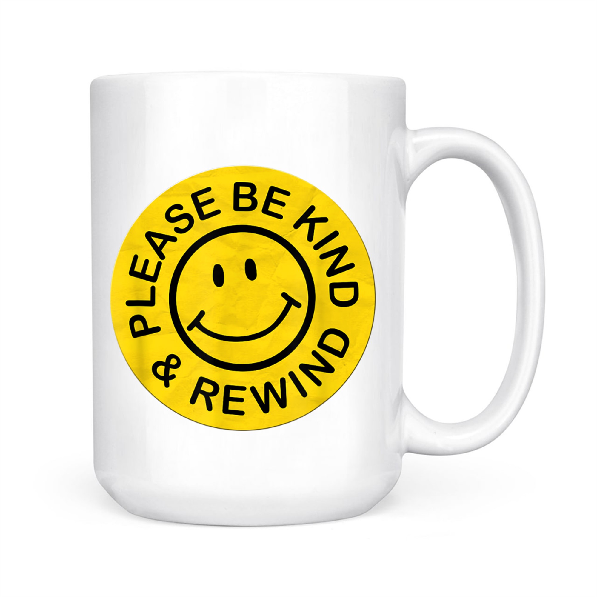 Be Kind Rewind Retro Nostalgia Yellow Sticker 80s 90s Mug