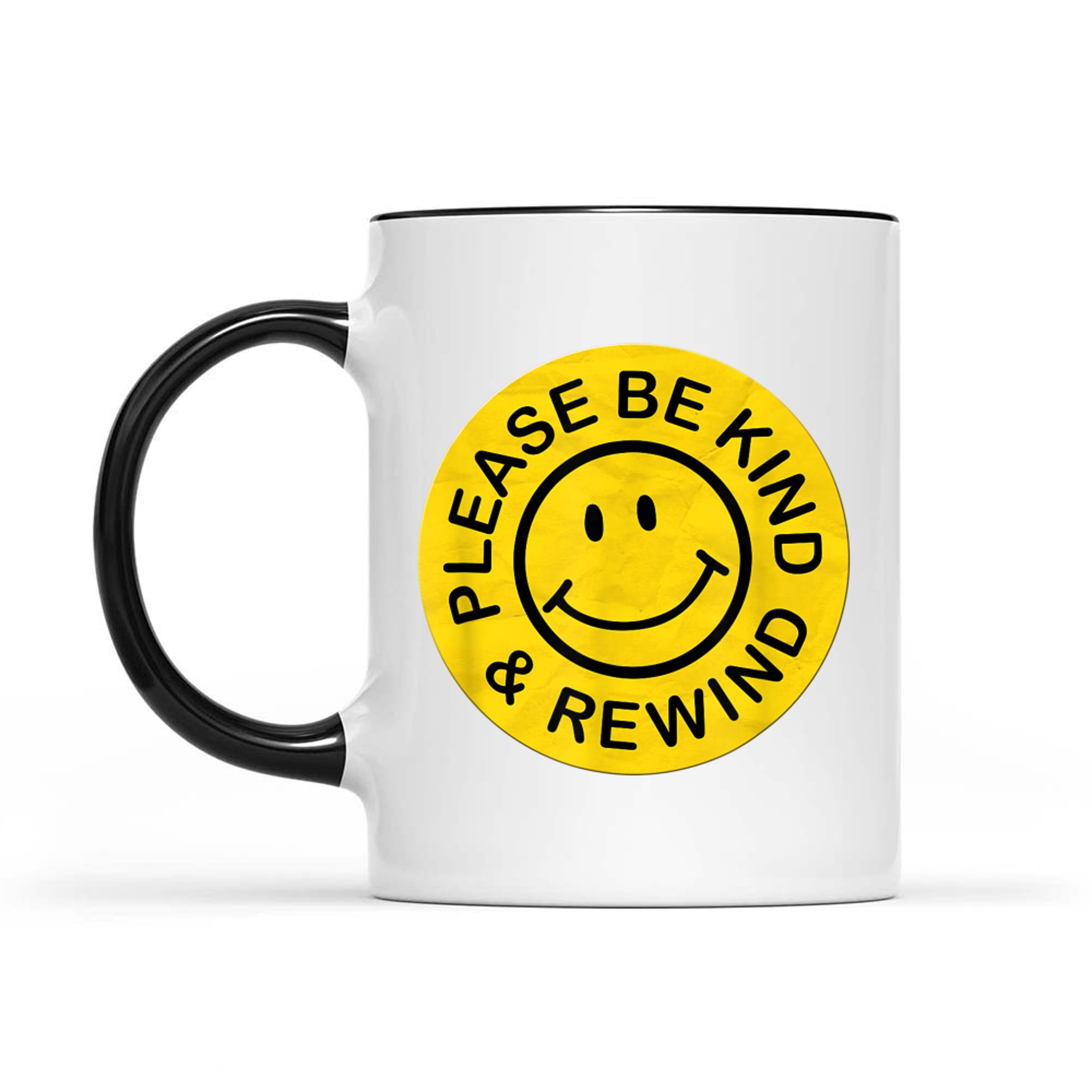 Be Kind Rewind Retro Nostalgia Yellow Sticker 80s 90s Mug