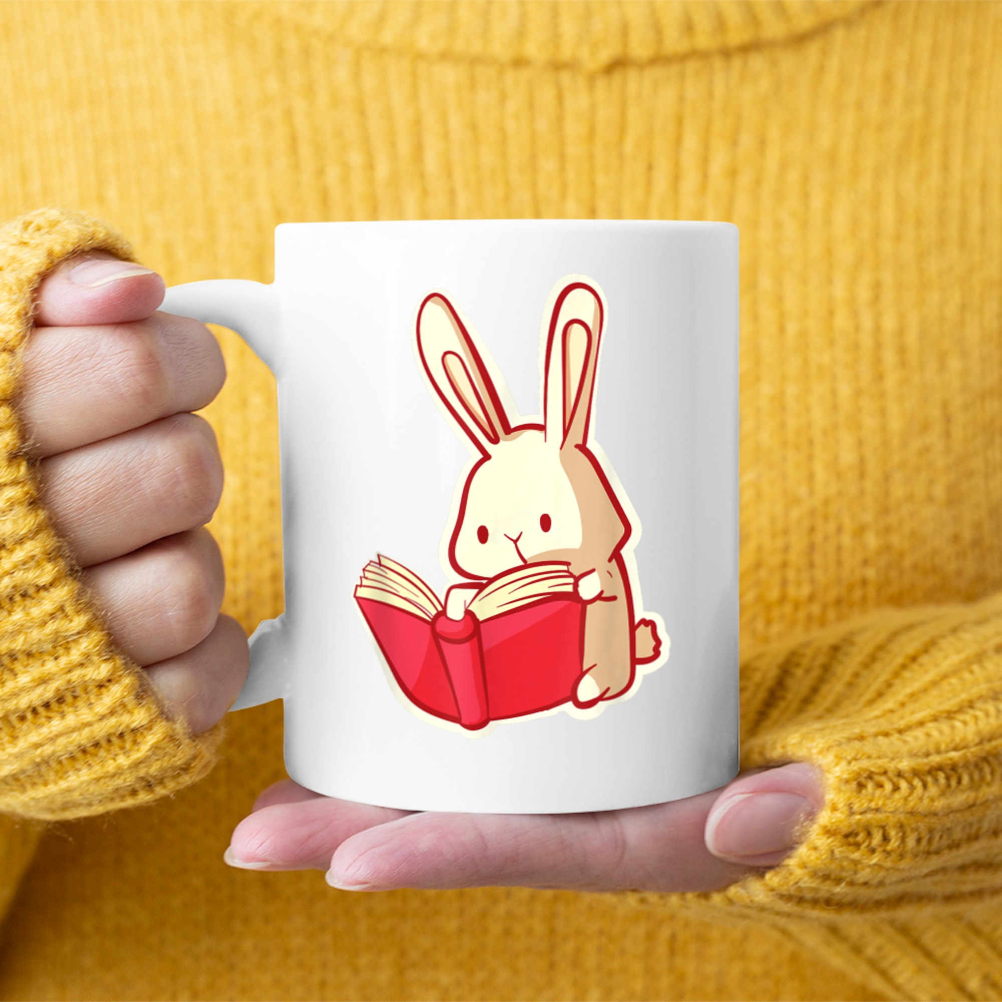 Book Bookworm Kawaii Bunny Reading Funny Graphic Mug